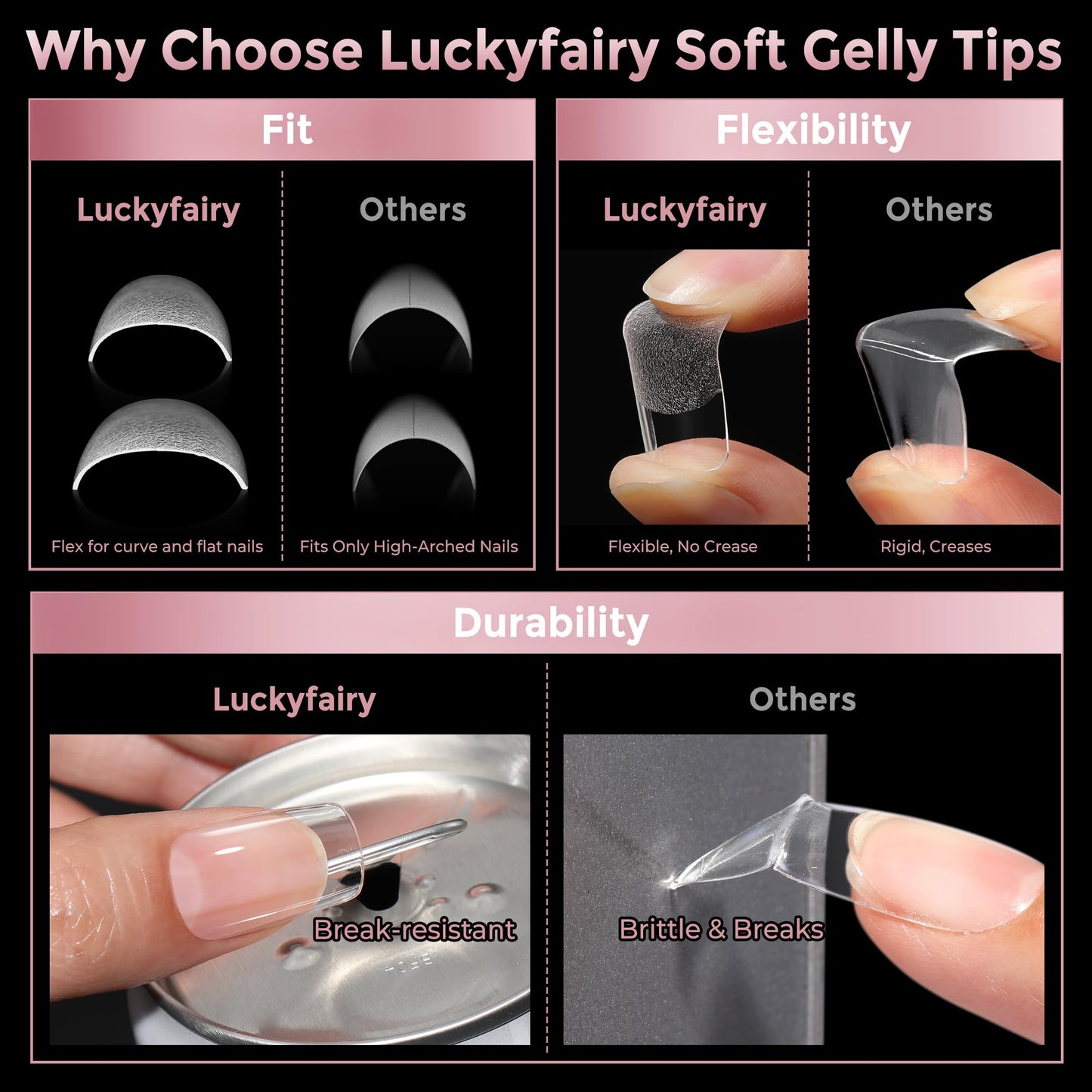 Luckyfairy Short Square Nail Tips: 240PCS Soft Gel Pre-filed Short Square Fake Tips, 12 Sizes Full Cover Acrylic False Press On Nails for DIY Nail Art Home Salon