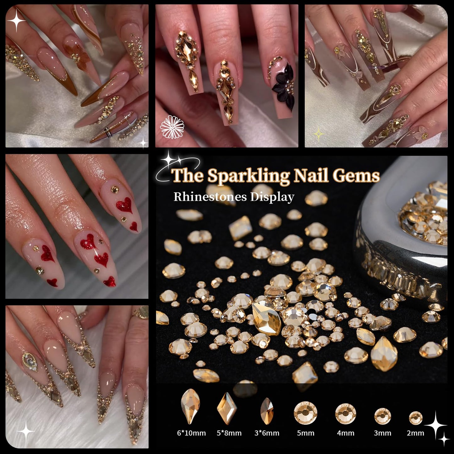 EARLMONI 12000PCS Flat Back Rhinestone Kits Pink Rhinestones Silver Face Gems Gold Nail Charms Flatback Pearls + Rhinestone Picker Tool 3D Shapes Nails Jewels for Bedazzling Face Makeup and Nail Art