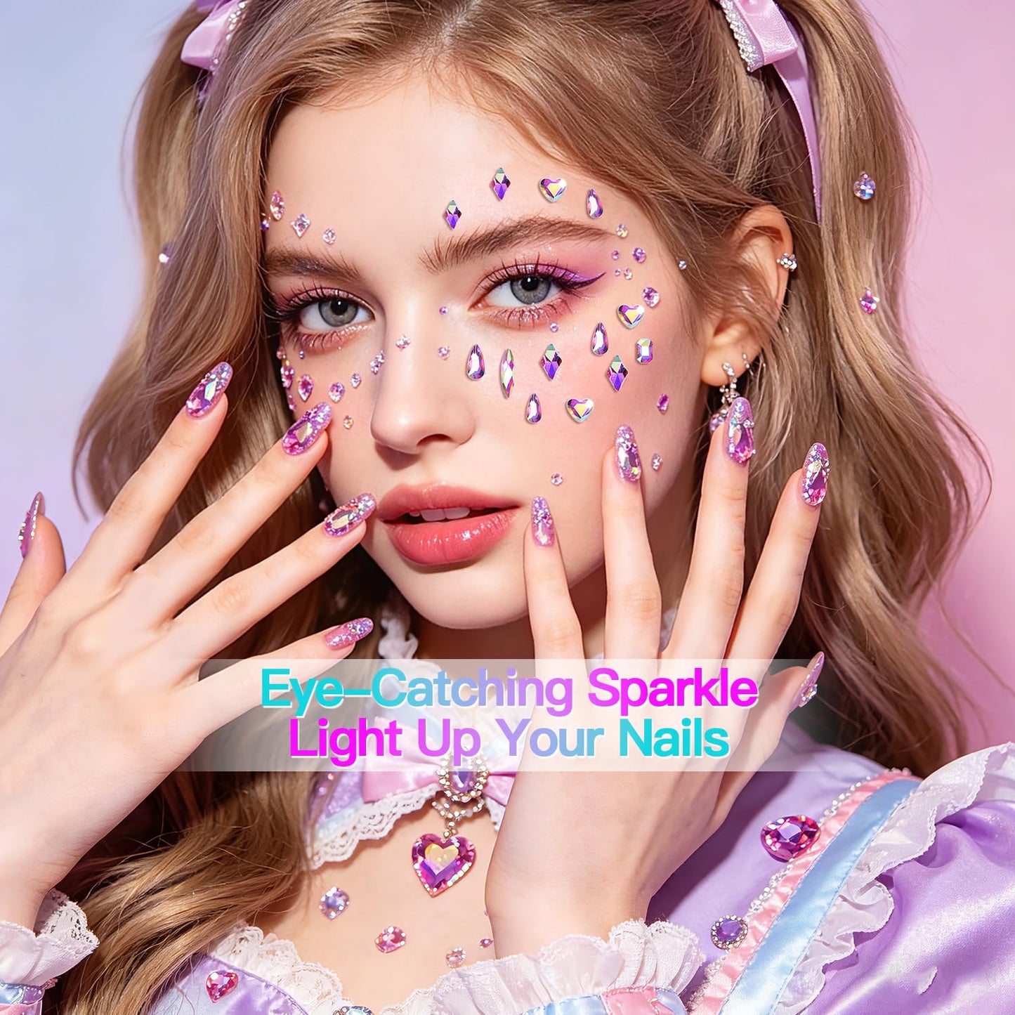 AICase Nail Rhinestones for Bedazzling,Bedazzler kit with Rhinestones Kpop Bedazzling Kit 3D Y2K Demon Hunters Charms 12 Boxes for Nails Gems Pink Gold Colorful Multi Shape Pearls Jewels for Crafts