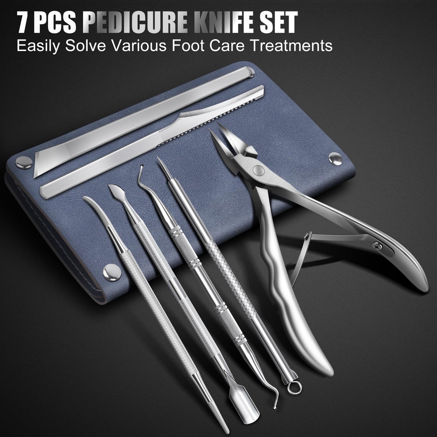 7-Piece Ingrown Toenail Treatment Set, Professional Stainless Steel Ingrown Toenail Removal Kit, Toenail Clippers for Thick Toenails, Pedicure Tools for Feet, Nail Clippers for Thick and Ingrown Nails