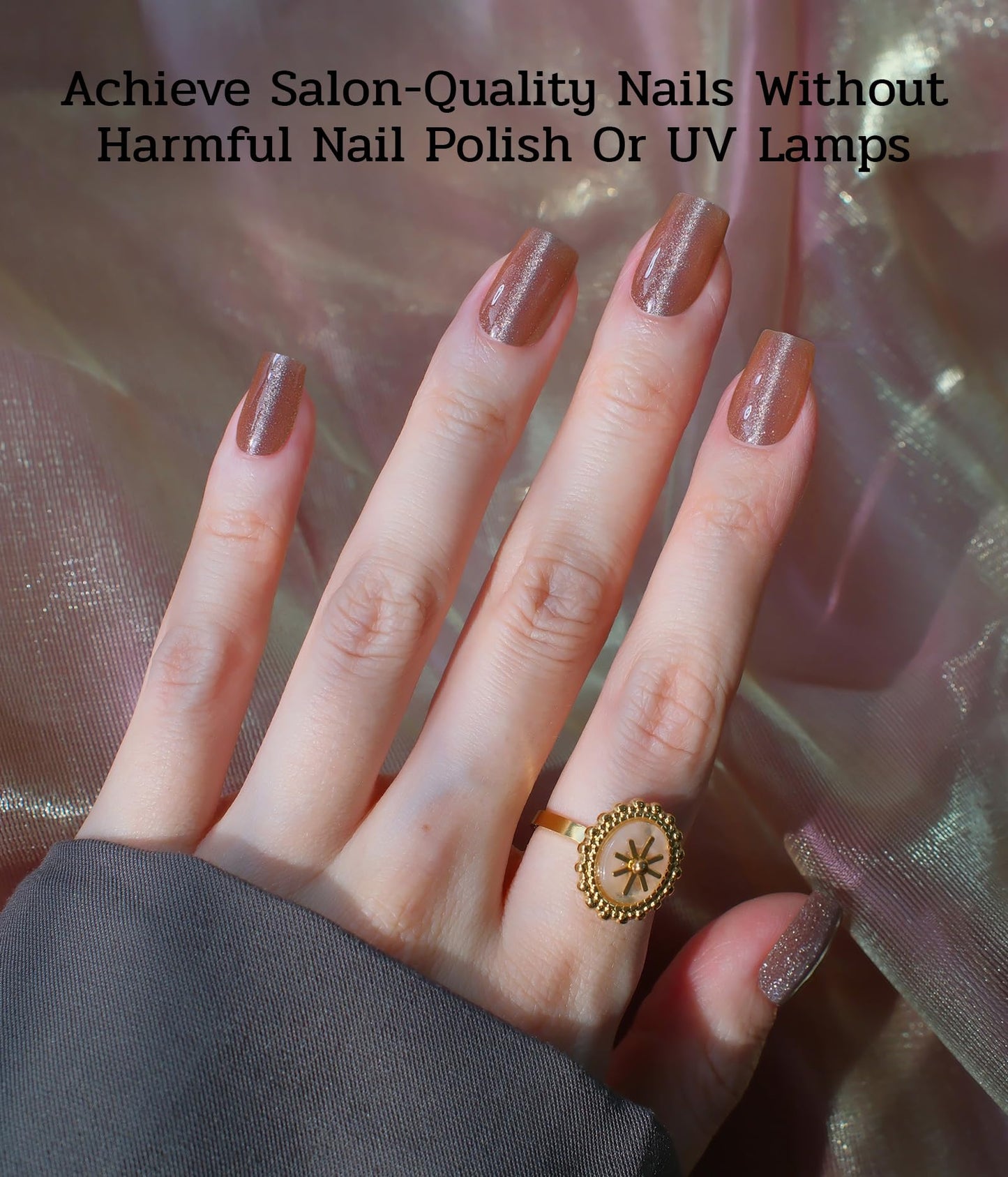 ruyeefam Nail Polish Strips (No UV Lamp Needed) - 22 Pcs Salon Quality Gel Nail Stickers - Long Lasting Wraps (Pink Gold Veil)