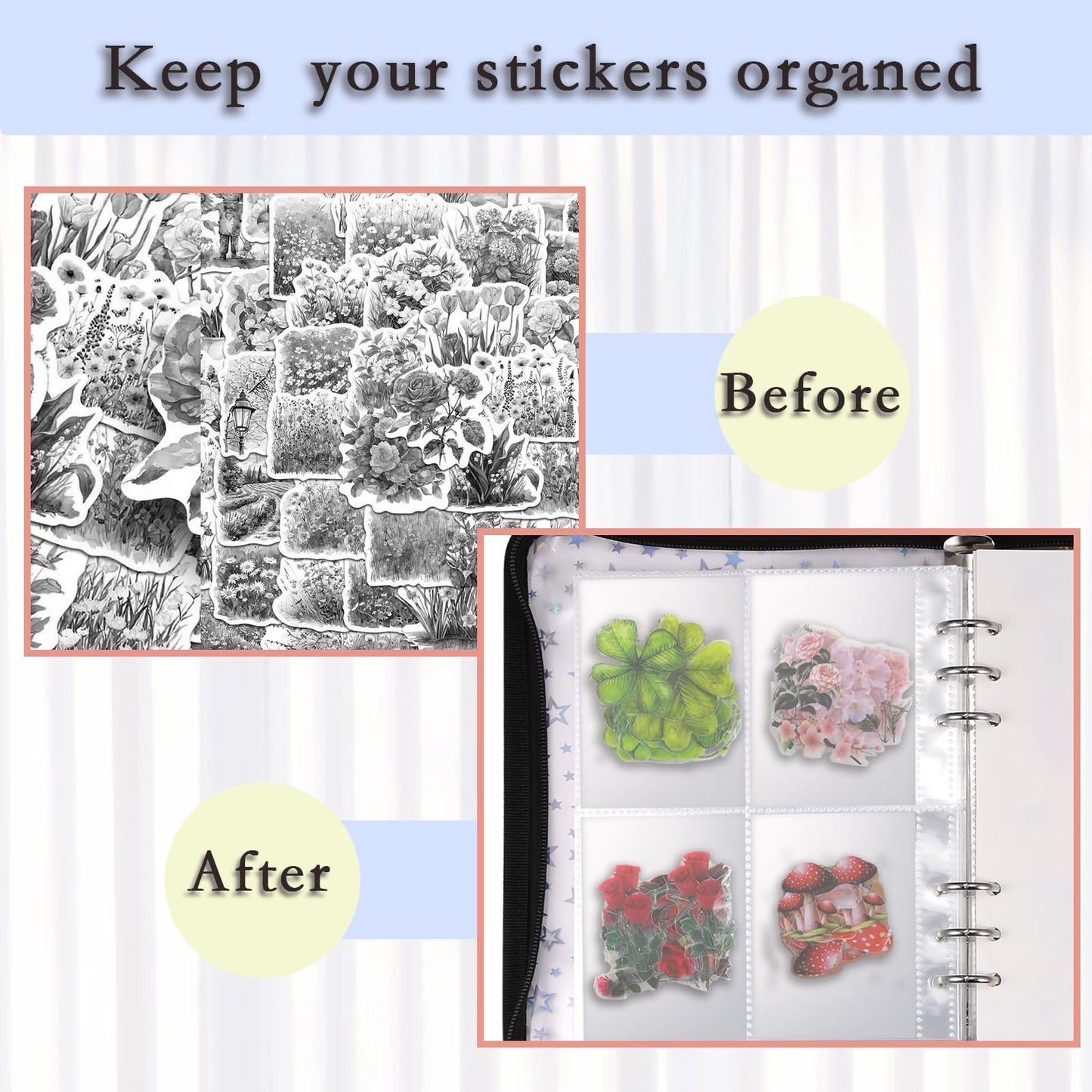 MUDOR 4 in 1 Sticker Storage Organizer, Binder with Storage Sleeves and Release Paper, Reusable Collecting Book Album Holder, A5 Blank Sticker Container Organizer