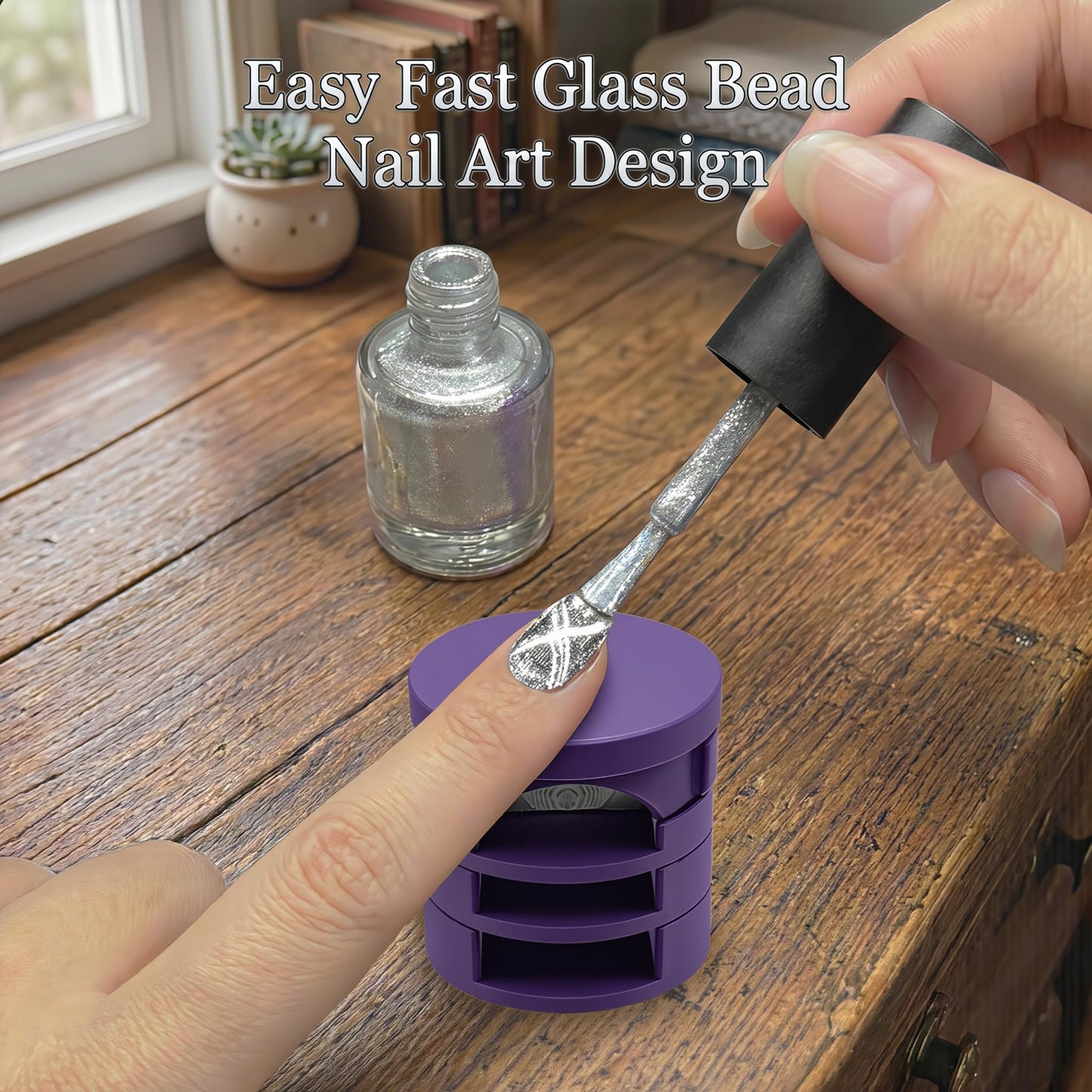 Magnetic Nail Art Tool for Cat Eye Gel Polish, 3D Glass Bead Effect Magnet with Ergonomic Finger Rest, Strong Neodymium Magnet for DIY Salon Manicure, Fits All Nail (Purple)