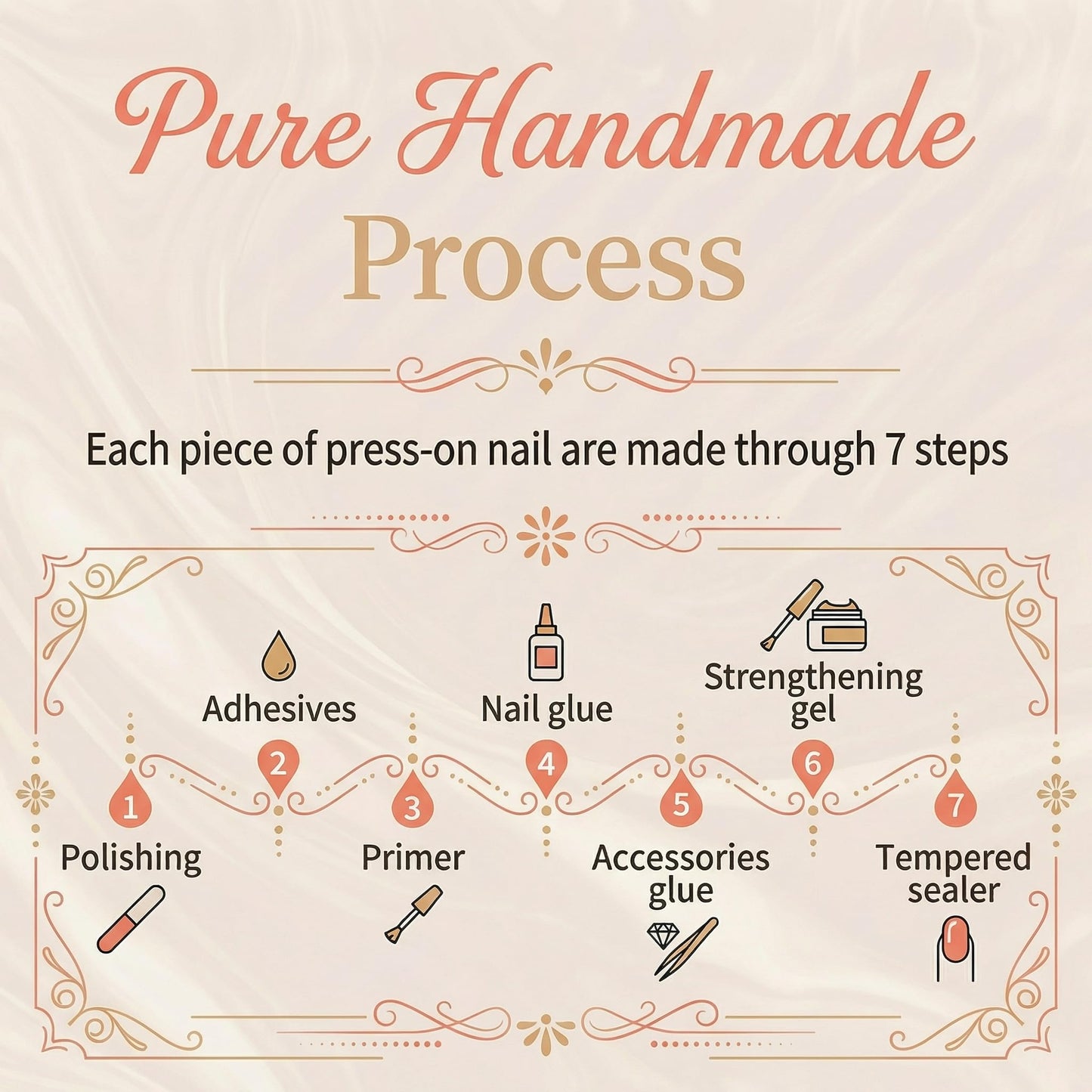 Bridal Bouquet - Handmade Short Coffin Press on Nails Red White Fake Nails with Blossom Design 10Pcs Size L Complete Kit Press Ons - Eli Miré