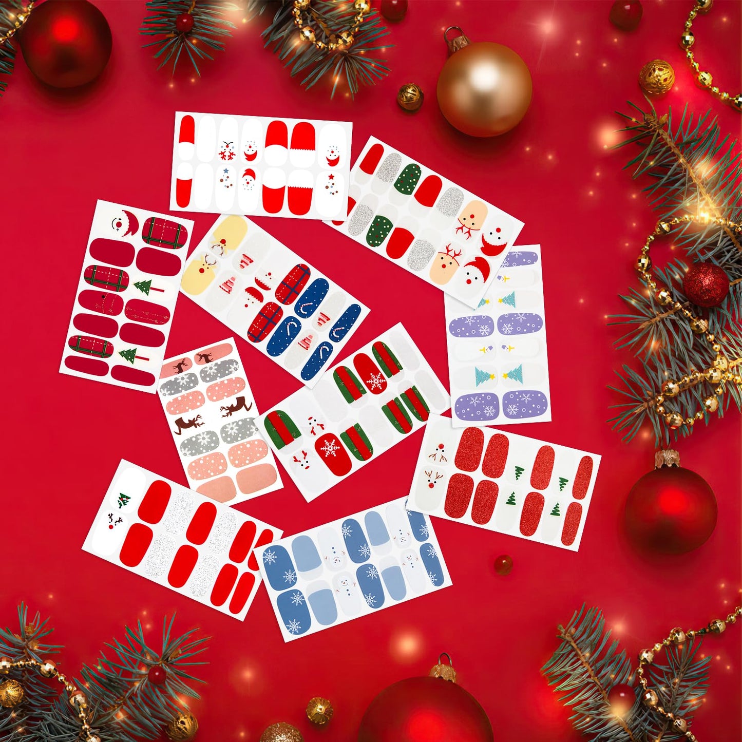YECIRALA 20 Sheets Christmas Nail Wraps Stickers Stick On Nail Polish Strips For Women Girls Christmas Tree Reindeer Nail Stickers Nail Polish Stickers For Nails Gel Nail Strips Self Adhesive Decals