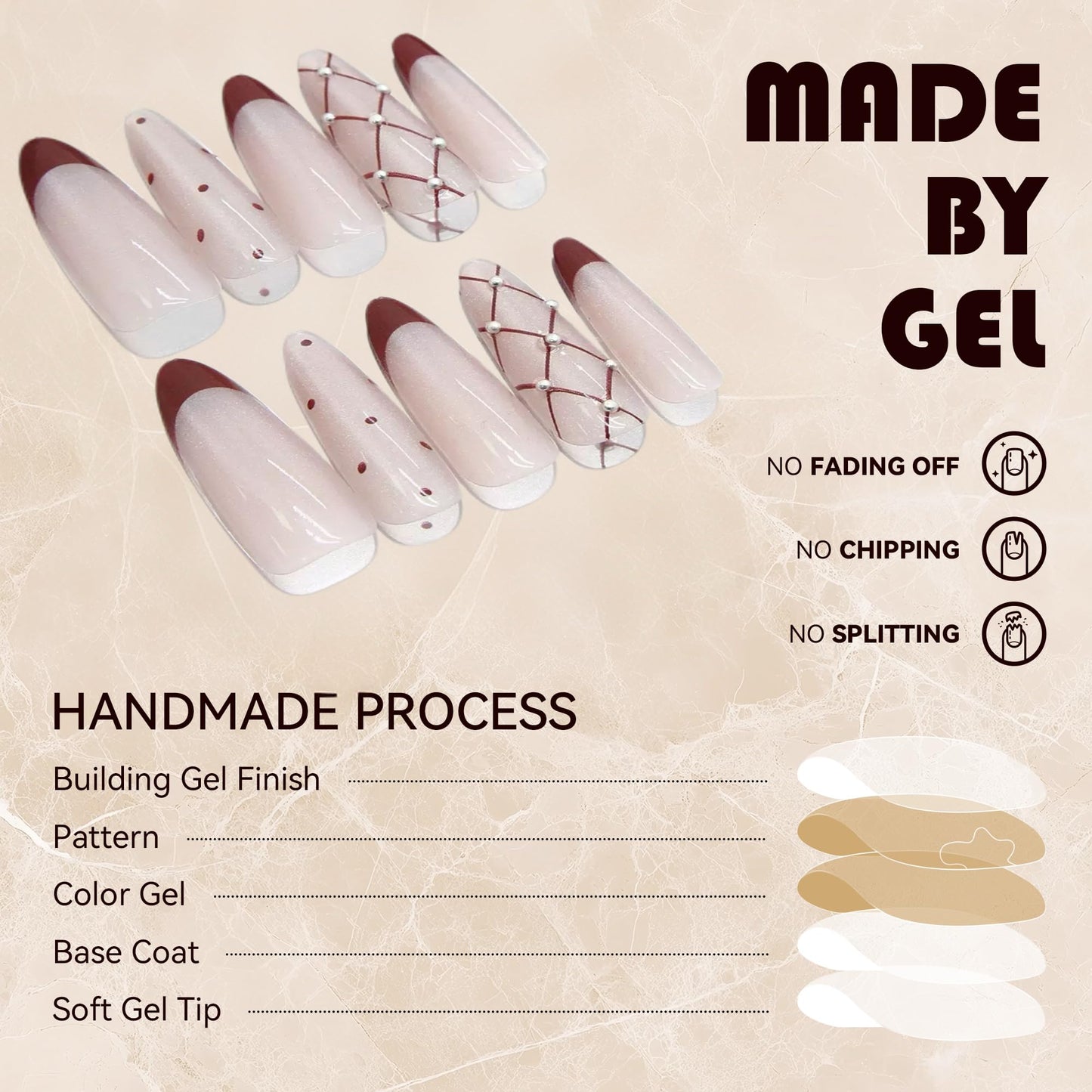 C.Z.Z.T.T.NAILS Press On Nails,Long Almond Red Glitter French Fake Nails for Women,30pcs with Jelly Glue,Reusable, Perfect for Holiday Parties or Gifts