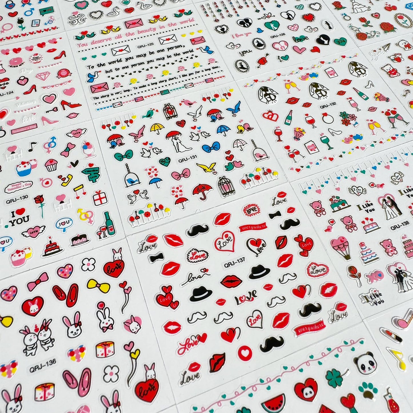 30 Sheets Heart Valentine Nail Art Stickers Decals 3D Self-Adhesive Pegatinas Uñas Red Heart Nail Decals Red Lips Rose Nail Supplies for DIY Acrylic Nail Art Decoration for Women and Girls