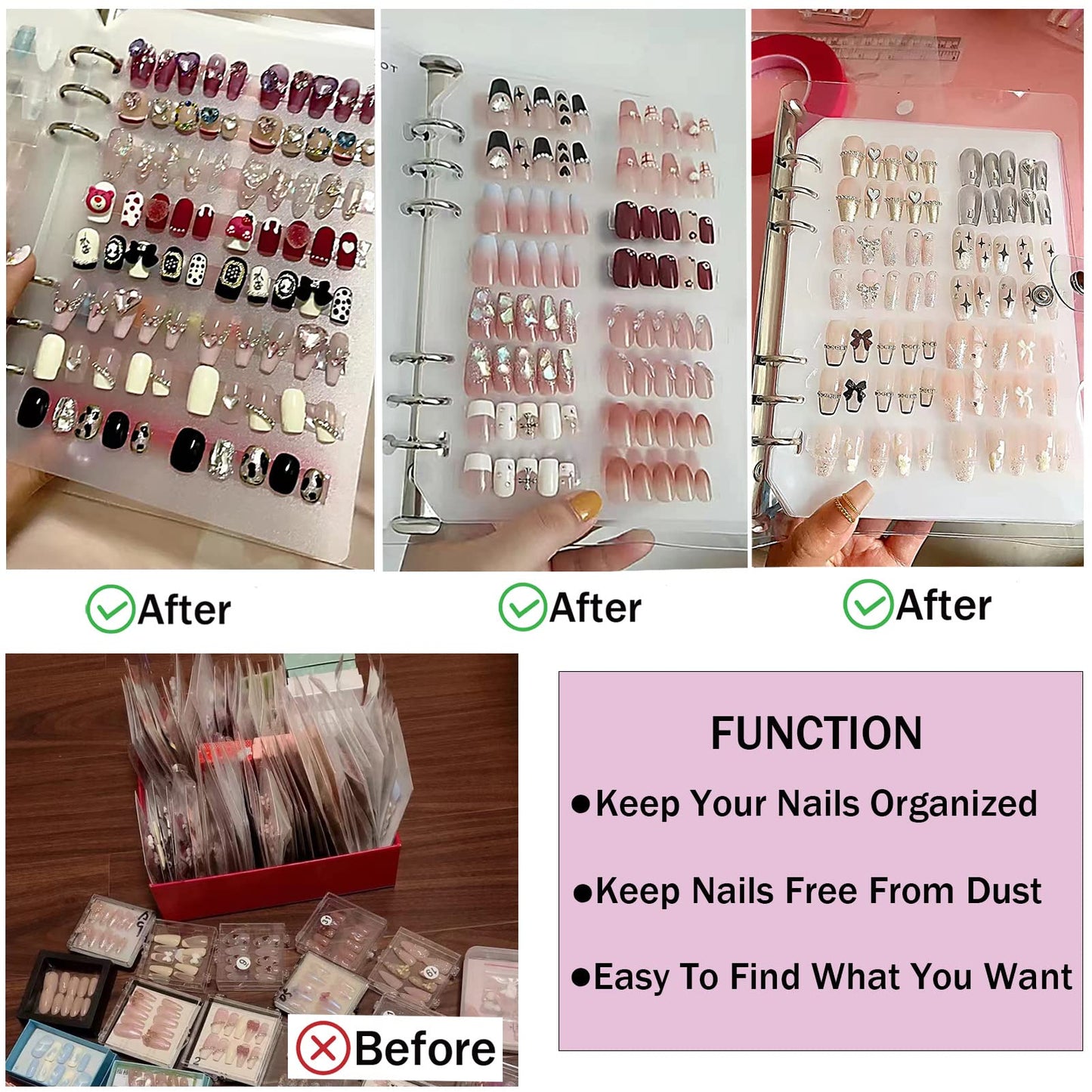 GUXACU Press On Nail Organizer 10 PCS Clear Empty Press On Nail Storage Press On Nail Packaging for Fake Nail Storage Nail Display Nail Salon Press On Nail Supplies Organizer with Nail Tape