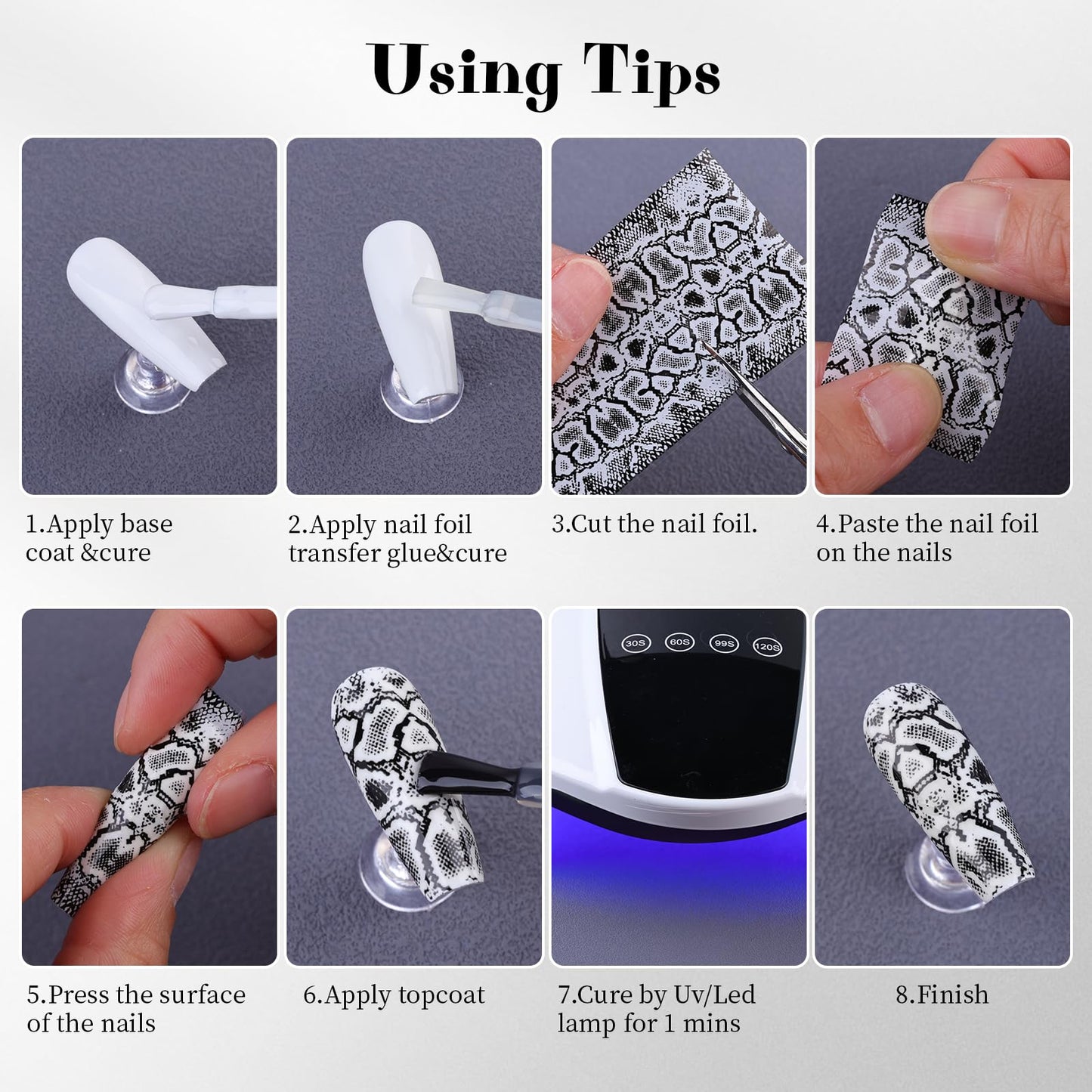 Snake Nail Foil Transfer Stickers, 10PCS Python Skin Holographic Foils, Starry Sky Laser Nail Art Decals & Adhesive Transfer Paper for Acrylic Gel Nails, Manicure Supplies and Nail Decorations