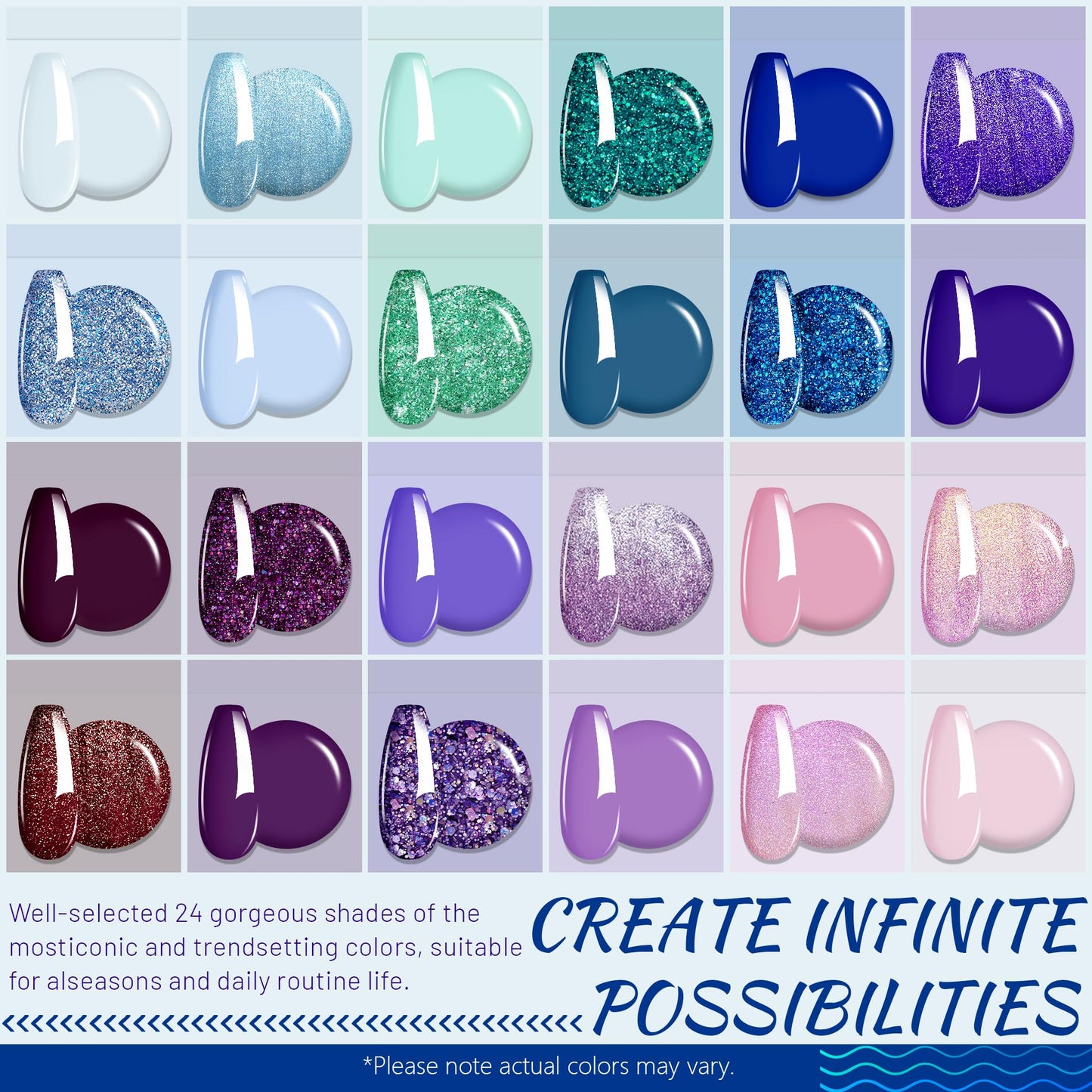 ABAC Solid Gel Nail Polish,Ombre Gel Nail Polish,Pat Paint Nail Gel-24 Colors Blue Pink Purple Shimmer Hema Free Gel Polish w/Pro Brush Soak Off LED Gift for Women
