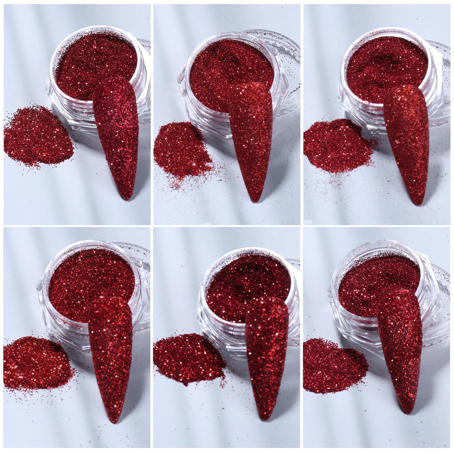 New Year Red Nail Art Glitters Nail Sequins 12 Boxes Holiday Nail Glitter Flakes 3D Red Series Hexagon Sugar Designs Nail Art Decoration Dipping Powder for Nails Supplies DIY Craft Accessories