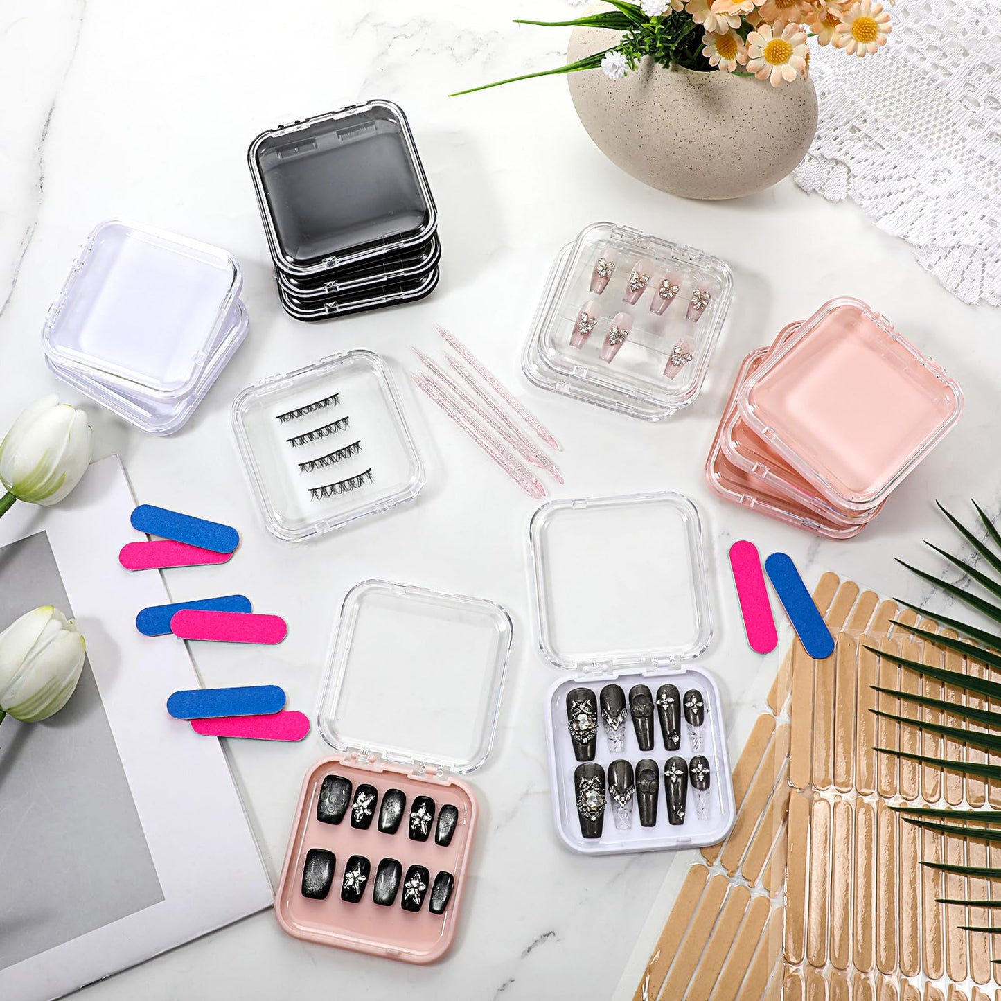 40 PCS Press on Nail Boxes 3 X 3 Inch Acrylic Fake Nails Case Packaging for Press Ons, Nail Storage Display Box with Nails Salon Accessories