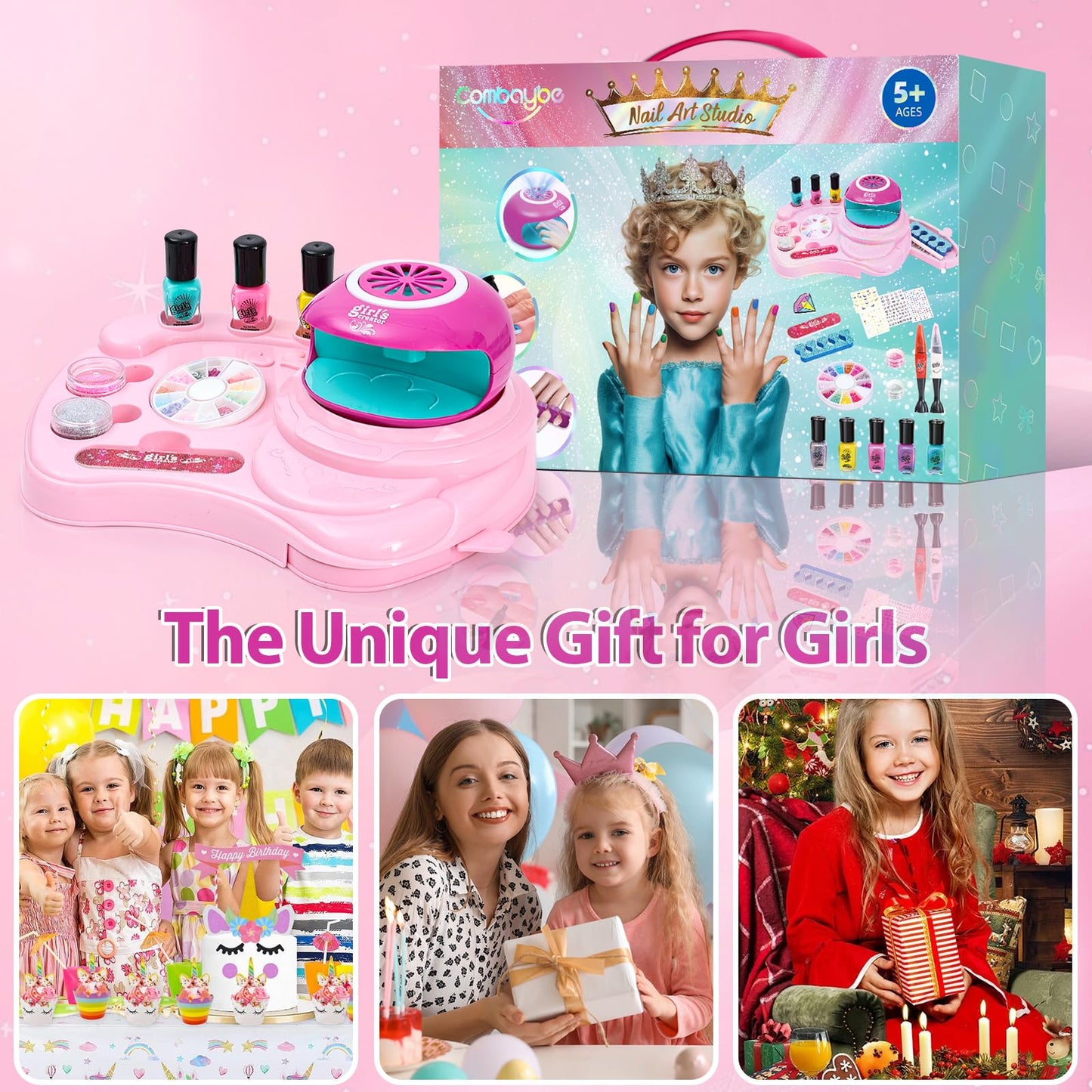 Combaybe Kids Nail Polish Set for Girls - Girl Toys 8-10 - Nail Art Kit for Kids Ages 7-12, Non toxic Nail Polish Kids Nail Kit Girl Stuff for Spa Manicures, Idea Birthday Gift for Girls 8 9 10 12
