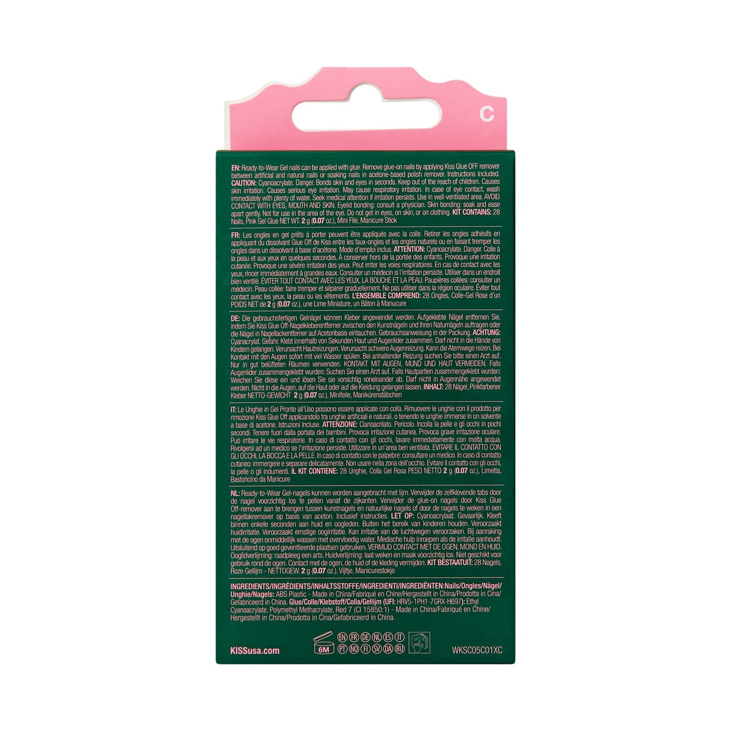 WICKED X KISS Press On Nails Almond, ‘I Look Good in Green’, Green, Short, Waterproof, Chip Proof, Smudge Proof, 28 Fake Nails, Pink Gel Nail Glue (2g), Mini Nail File, & Manicure Stick
