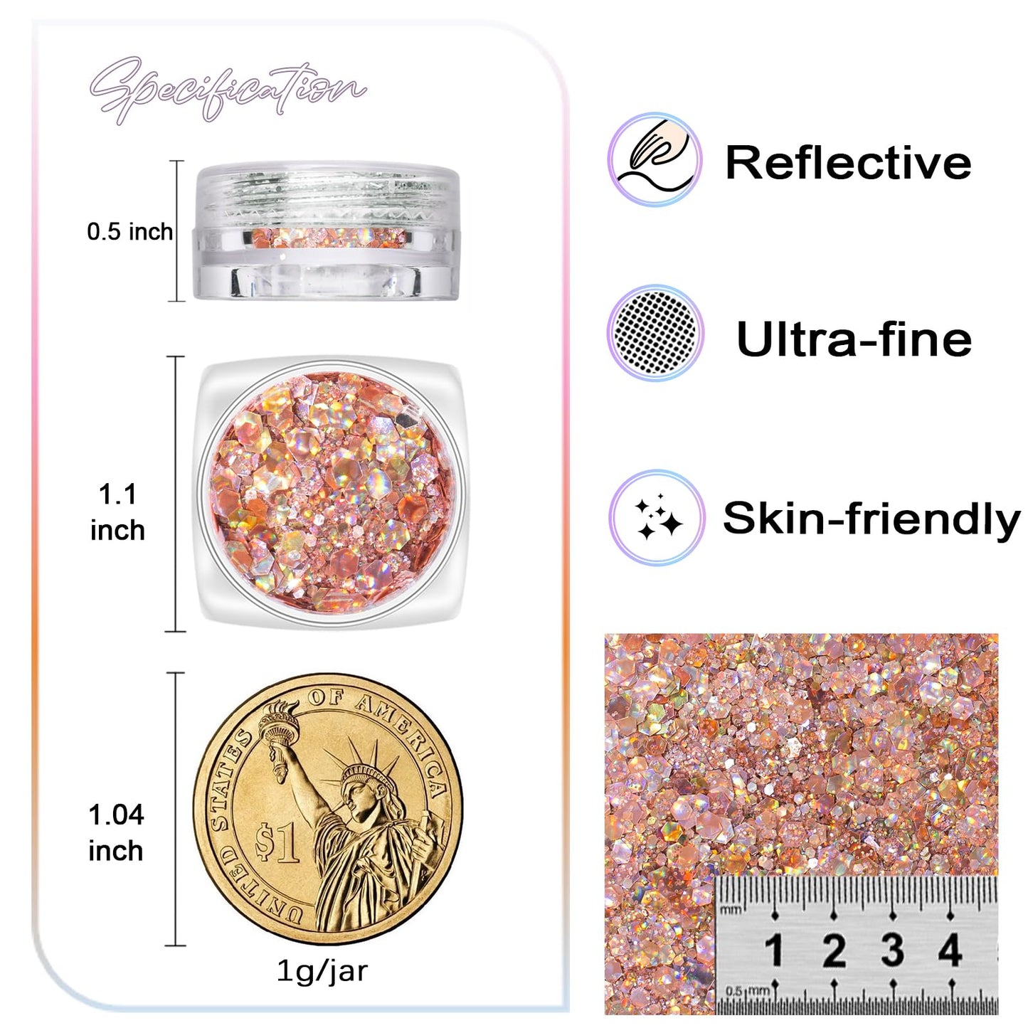Laza 8 Colors Nail Art Glitter Diamond Dust Holographic Iridescent Glitter Mixed Chunky Glitter Confetti Foil Flakes Sequins for Nail Art, Gel Polish, Mermaid Makeup, Body, Resin-Shimmer Mirage