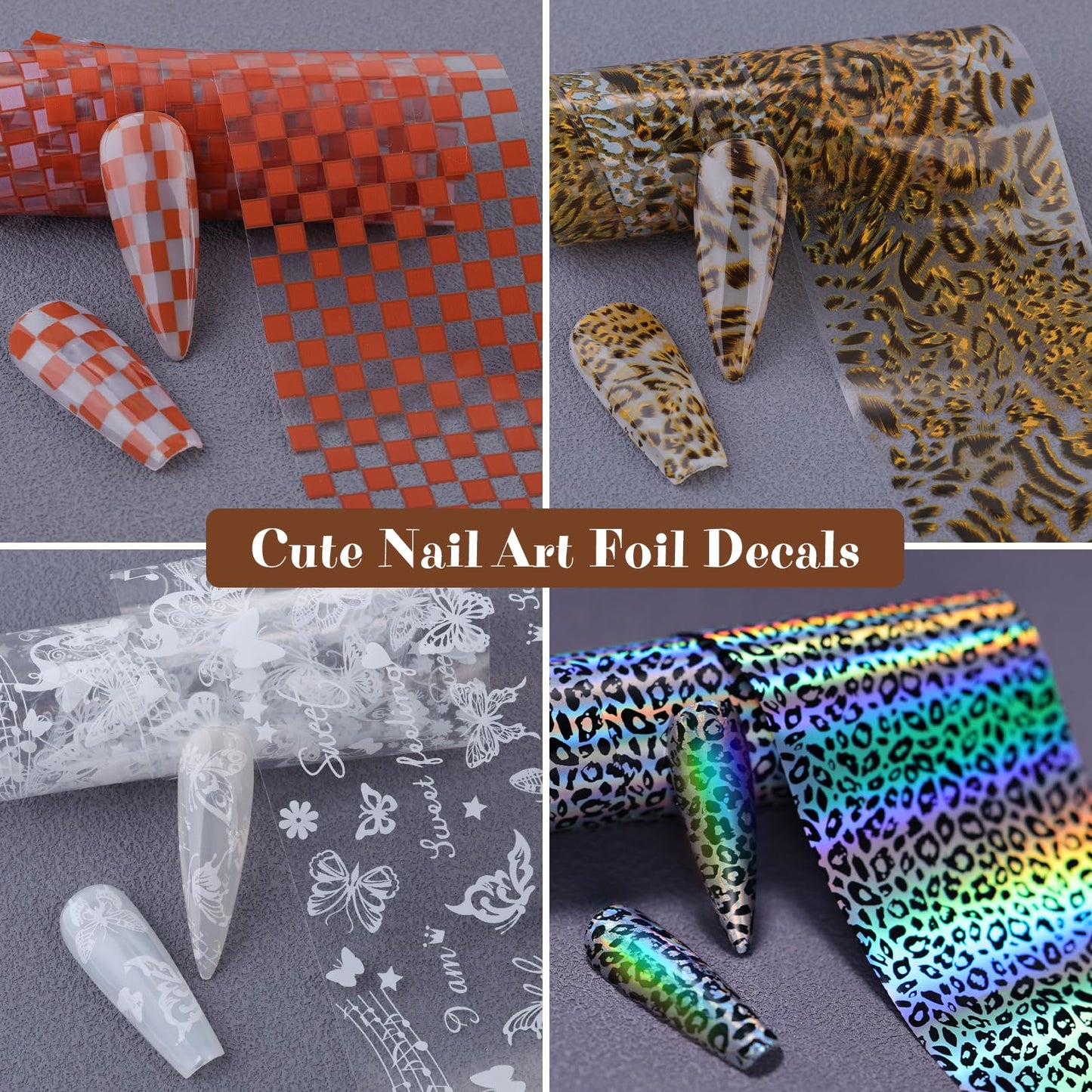 10 Rolls Nail Art Foils Transfer Stickers, Butterfly Plaid Snake Leopard Lace Nail Decals for Acrylic Gel Nails, Holographic Nail Foil Sticker Transfers Supplies for Women Manicure Tips Pegatinas Uñas