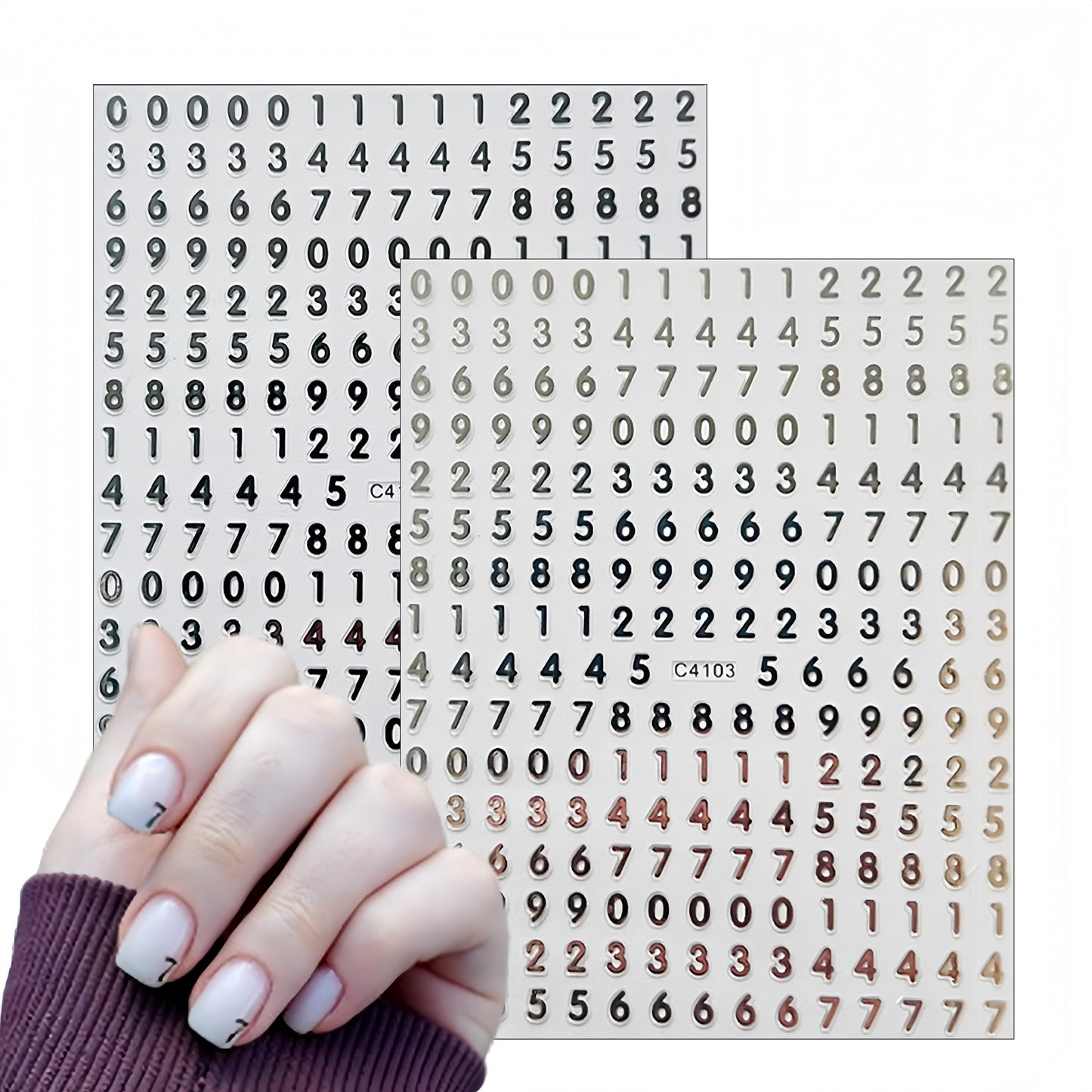 Letter Nail Stickers Holographic Number Nail Art Stickers 3D Self-Adhesive Black White Number Nail Decals Gold Silver English Character Nail Designs Supplies for Women DIY Nail Decoration 8 Sheets