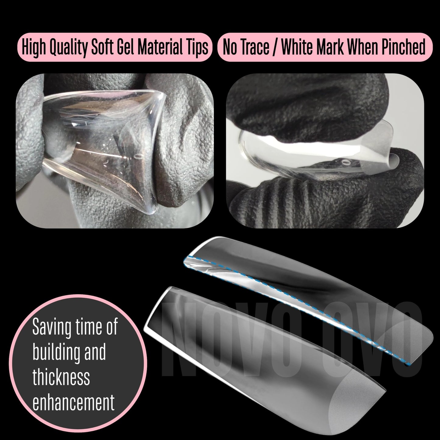NOVO OVO Extra Thick Square Nail Tips Press on Natural Curve, Medium Soak Off Soft Gel Fake Nail Extension, Full Cover Matte Cuticle False Nails for Acrylic French, Salon DIY x 14 Sizes 336 pcs