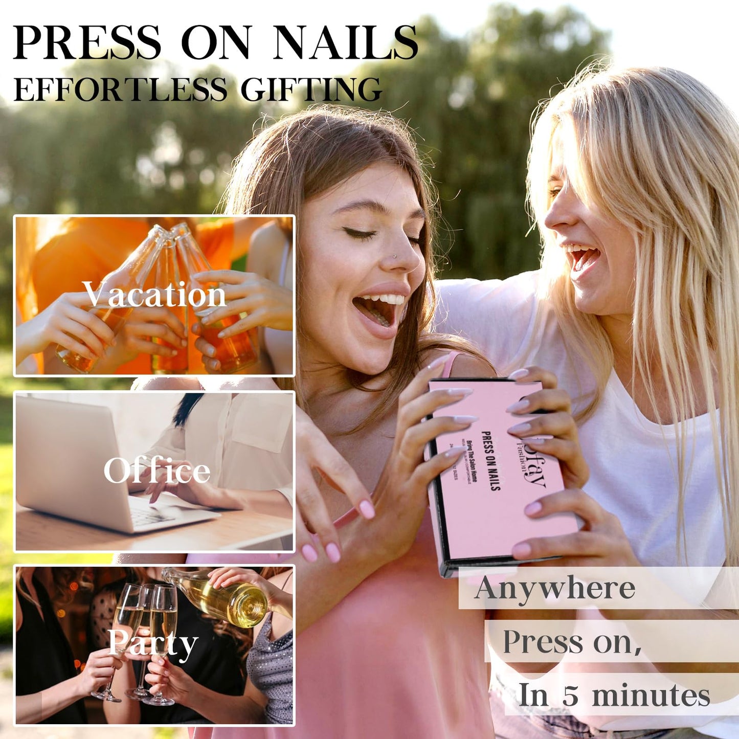 Press on Nails Short 10 Styles, Jofay Fashion 240Pcs Salon-Like Fake Nails with Cat Eye & French Tip Press on Nails Designs, Artificial Acrylic Gel Glue on Nails for Women