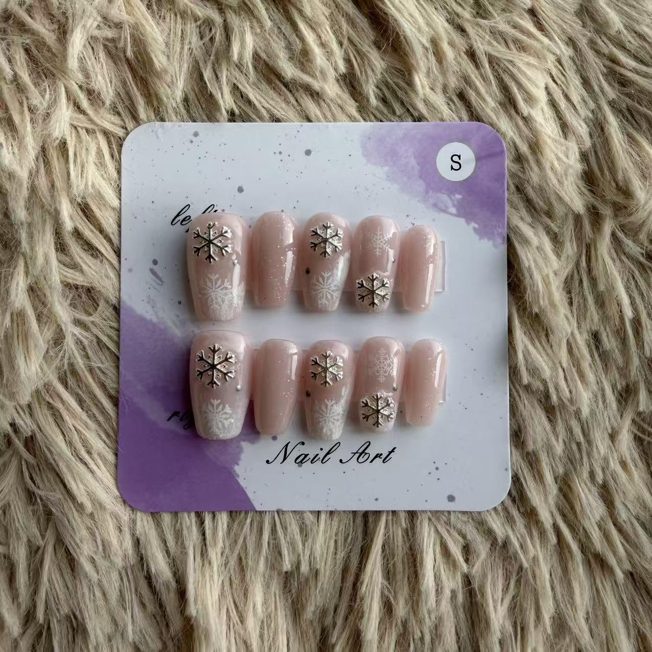Handmade Wearing Armor Light Pink High end Style Winter Atmosphere Snowflake Relief Nail Patch Small Size