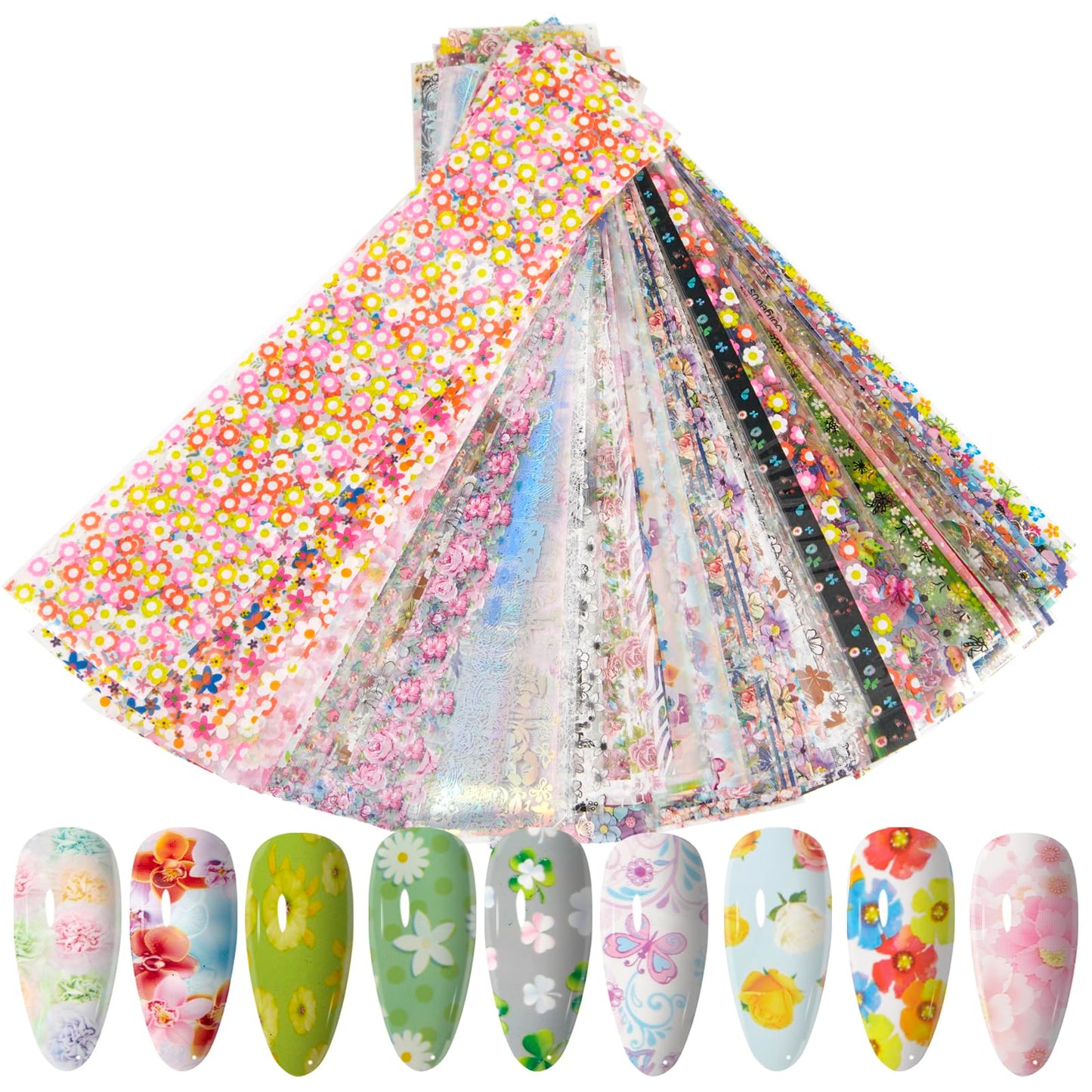 WOKOTO 300 Sheets Nail Transfer Foil Art Kit, Flower Lace Rose Nail Foils Transfer Nail Art Stickers For Nails, Gel Nail Transfer Stickers Decals Wraps Nail Polish Foil Transfer Sheets Set