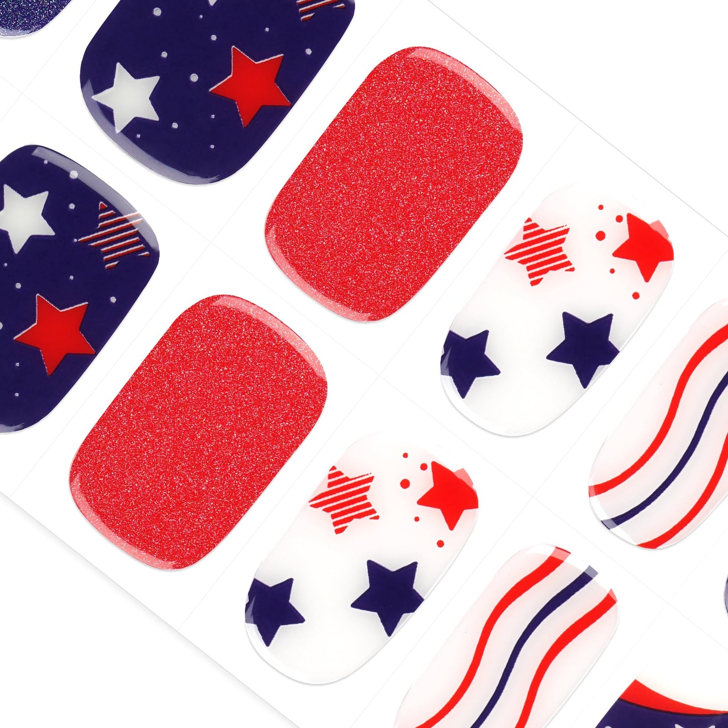 DANNI & TONI Semi Cured Gel Nail Strips Independence Day (USA Pride) Patriotic Gel Nail Polish Stickers 4th of July Nail Wraps 28 Stickers