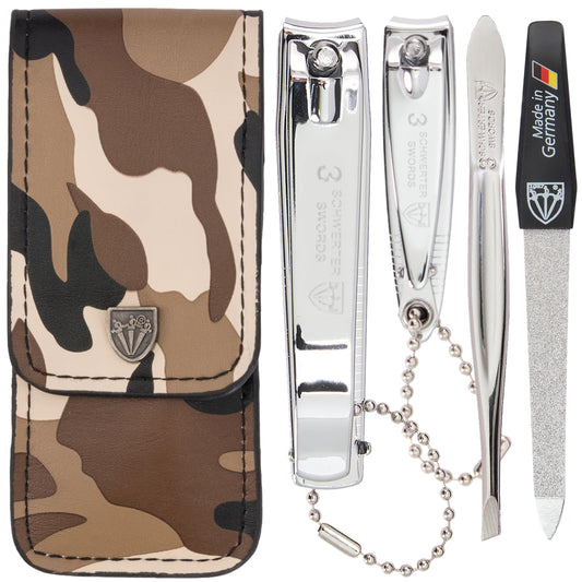 3 Swords Germany - Brand Quality 4 Piece Manicure Pedicure Grooming kit Set for Professional Finger & Toe Nail Care Tweezers File Clipper Fashion Leather case in Gift Box, Made by 3 Swords (03621)
