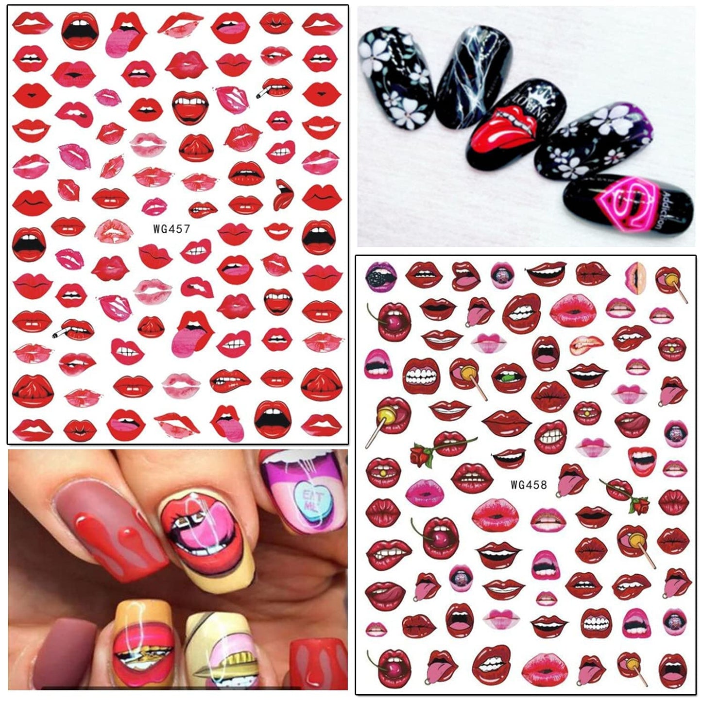 8 Sheets Love Heart Nail Art Stickers with 18 Sheets Colorful Nail Art Stickers