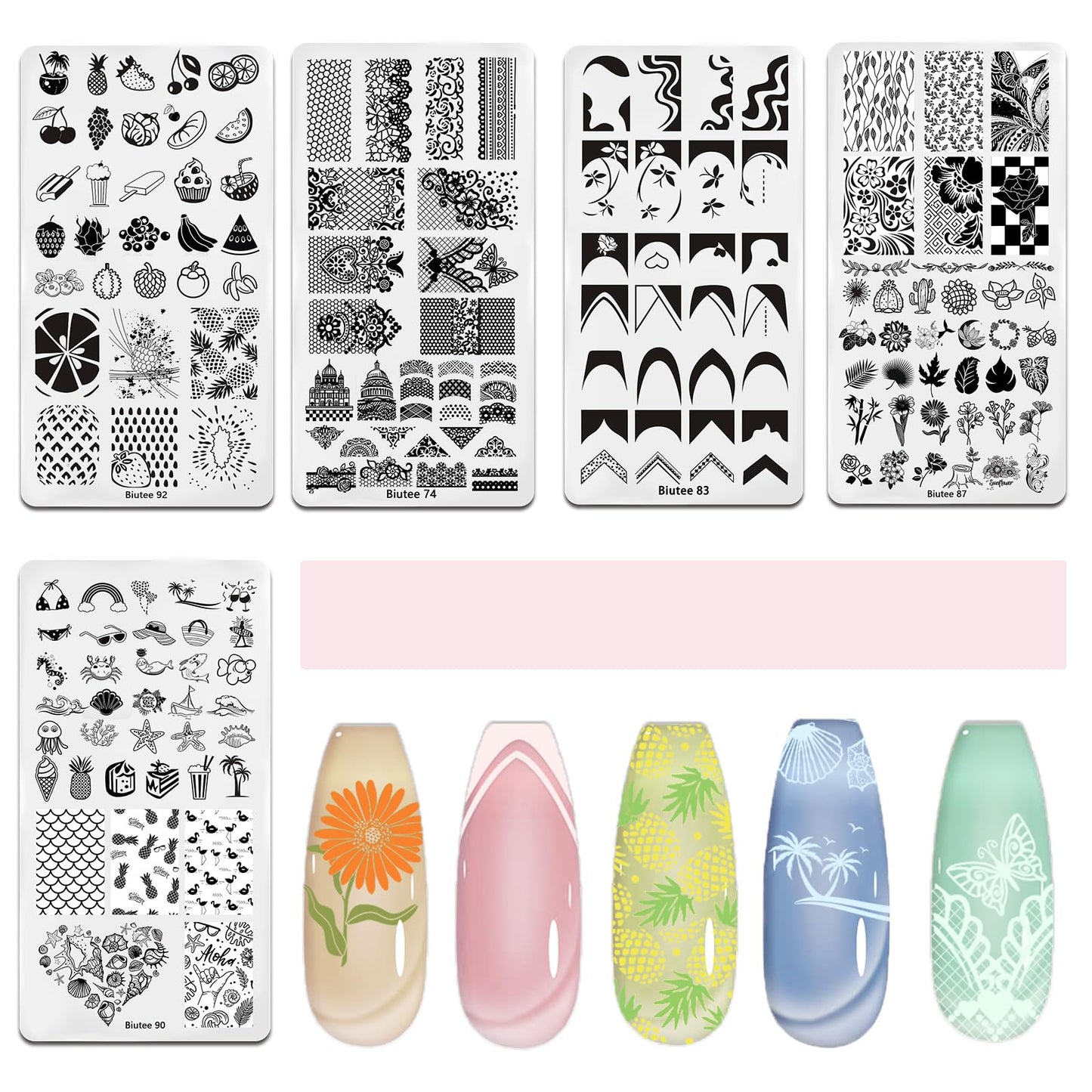 Biutee Nail Art Stamping Plates Set 10PCS French Line Stamp Templates, Nail Stamping Kit with Silicone Nail Stamper for DIY Print Manicure Salon Design Gift In Home