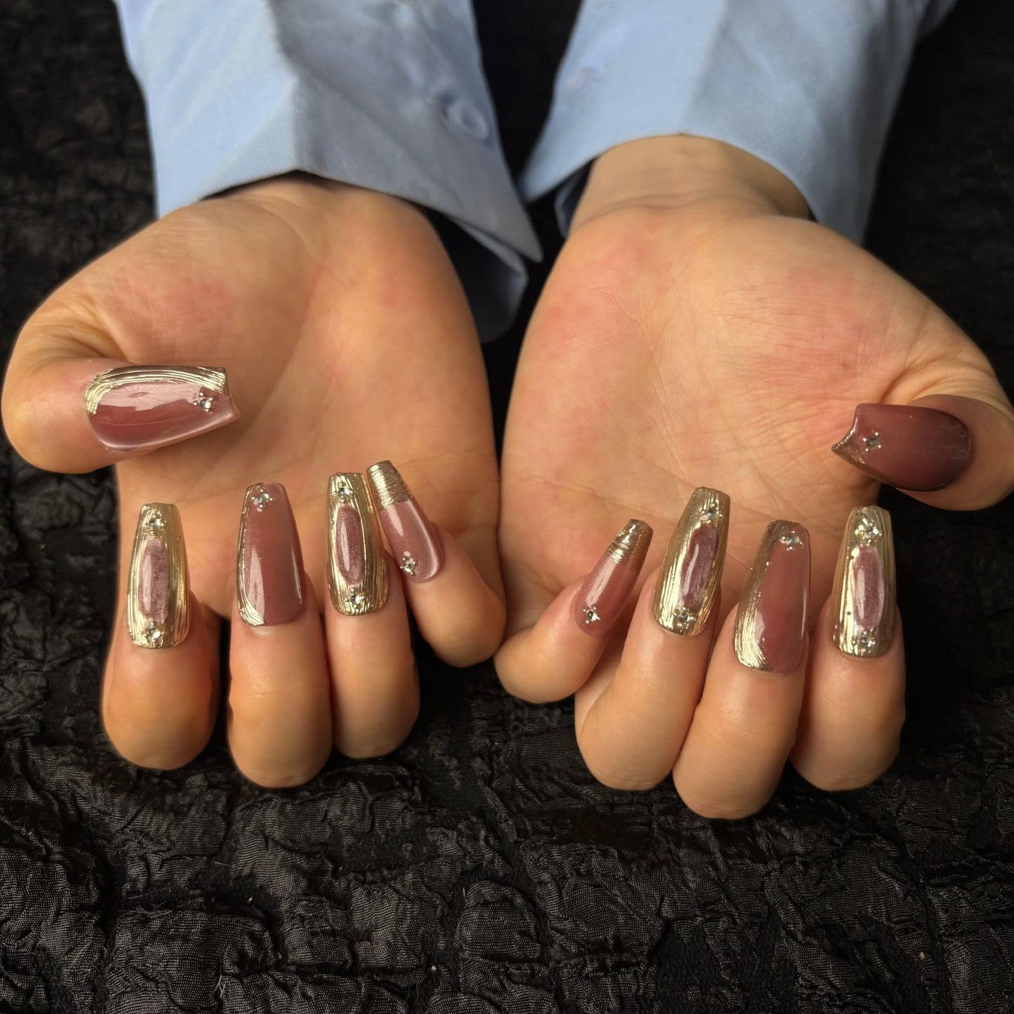 AKA Unicorn Dark Red Press On Nails Medium Long Square Fake Nails with Luxury Cat Eyes Design Stick On Nail for Woman Gift(AKA 015, Short)
