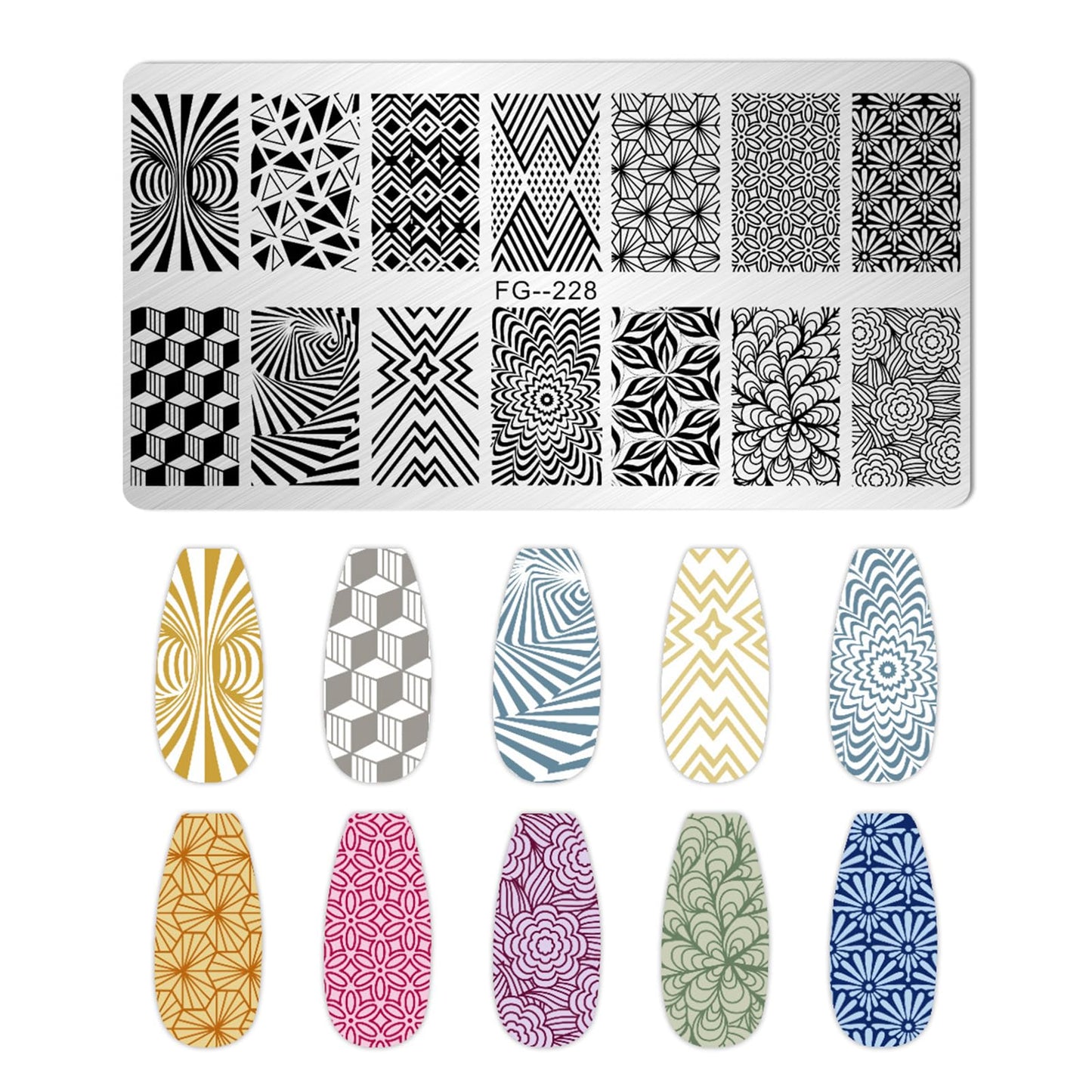 AddFavor Nail Stamping Plate Kit with Nail Stamp and Scraper, 6pcs Fire Skull Nail Stamper Kit for Home Salon Manicure Polish Print Stencils Design Tools