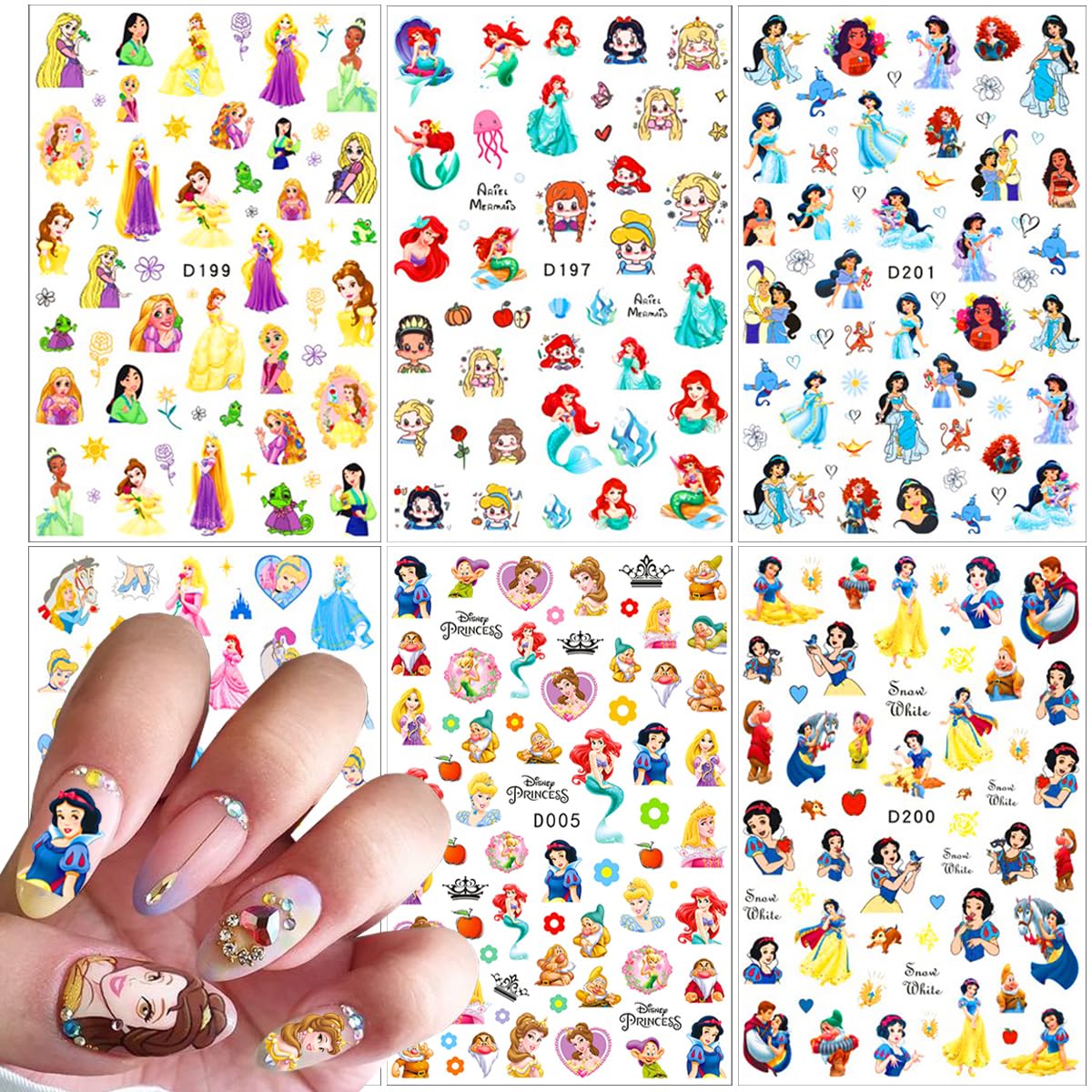 Cute Cartoon Nail Art Stickers Cartoon 3D Self Adhesive Nail Art Supplies Designer Nails Stickers Cute DIY Nails Designs Decals Art Decorations for Women 6 Sheets