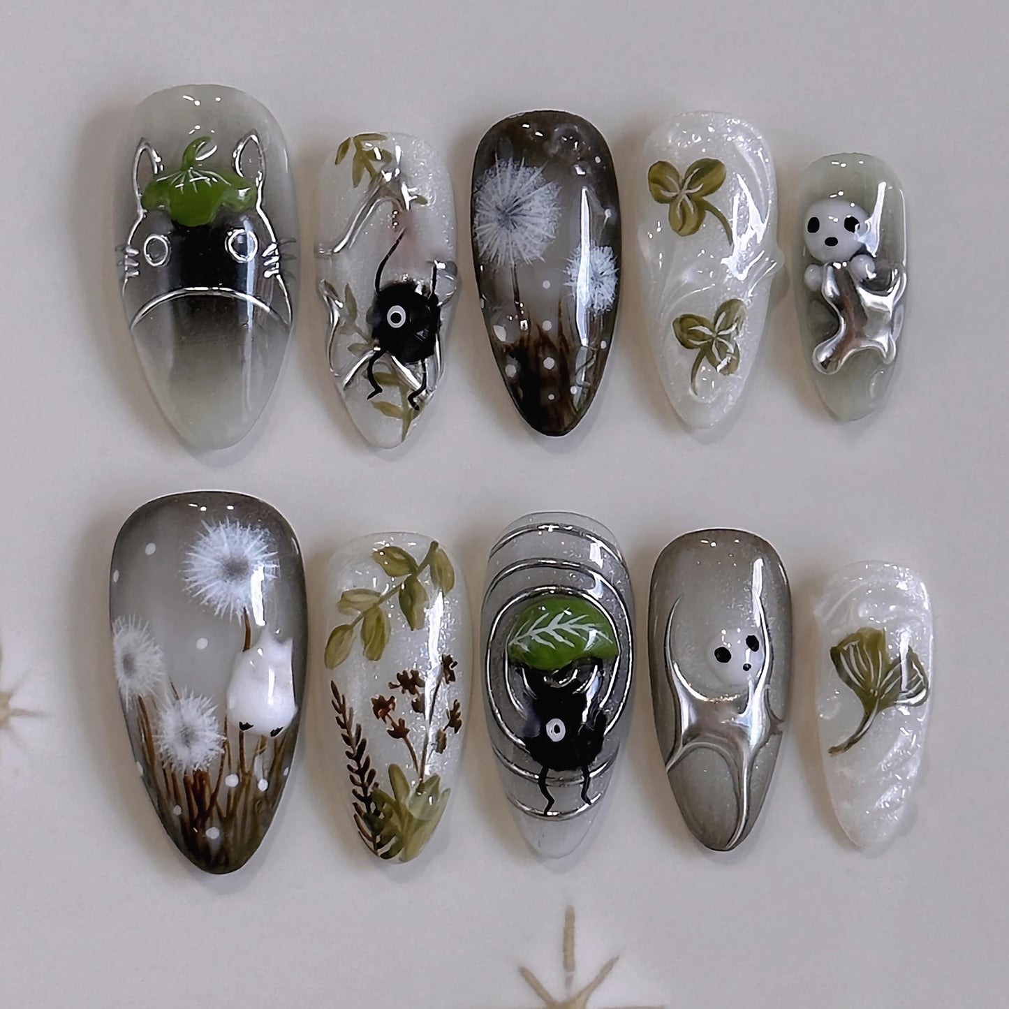 BABALAL Press on Nails Medium Almond Fake Nails Black Gothic Glue on Ghost Decvil Punk 24Pcs Stiletto Acrylic Nails Anime Nails for Women Girls Halloween Supplies