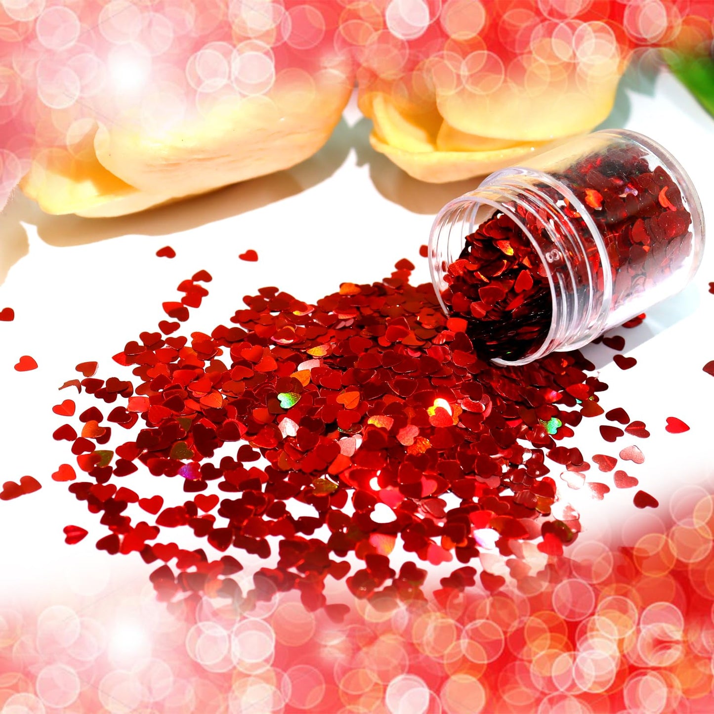 Laza 2g Chunky Glitter for Valentine’s Day Heart Glitter Confetti Nail Charms Holographic Sequins Stickers Sparkle for DIY Crafts Nail Art Decoration Party Face Body Make Up Resin - Laser Red