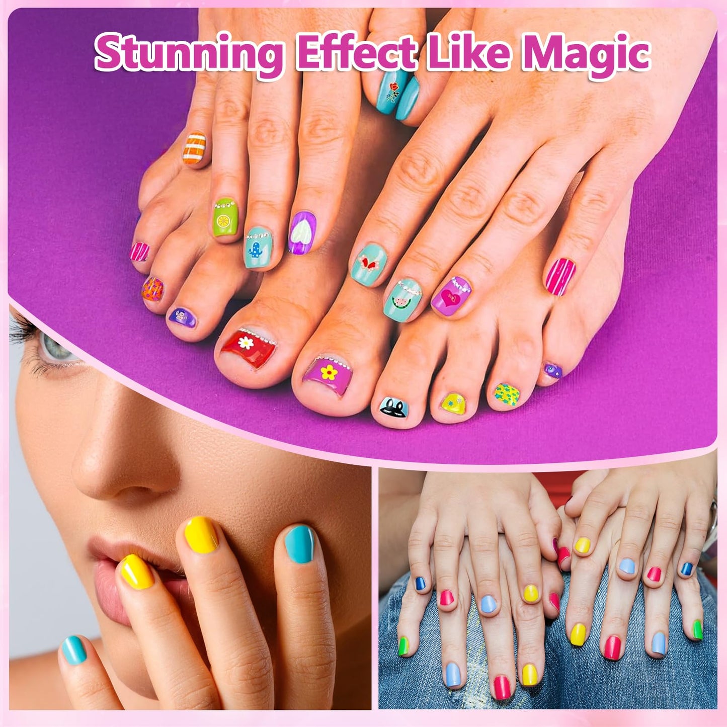 8-Count Nail Art Pen Set for Kids, Non-Toxic Nail Polish & Glitter with Doodle Tip, Nail Art Kit for Girls 7-12, Birthday for 8-12, Toys for 10 Year Olds, Includes Stickers, Gems