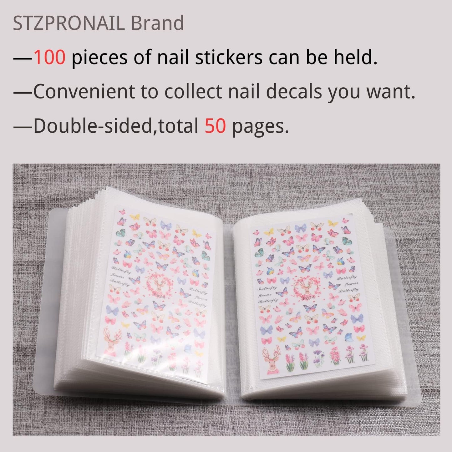 Nail Art Stickers Organizers Storage 100 Slots Empty Nail Decals Book Binder for Nail Art Supplies DIY Stickers Display Holder Collecting Album Nail Organizers Tools