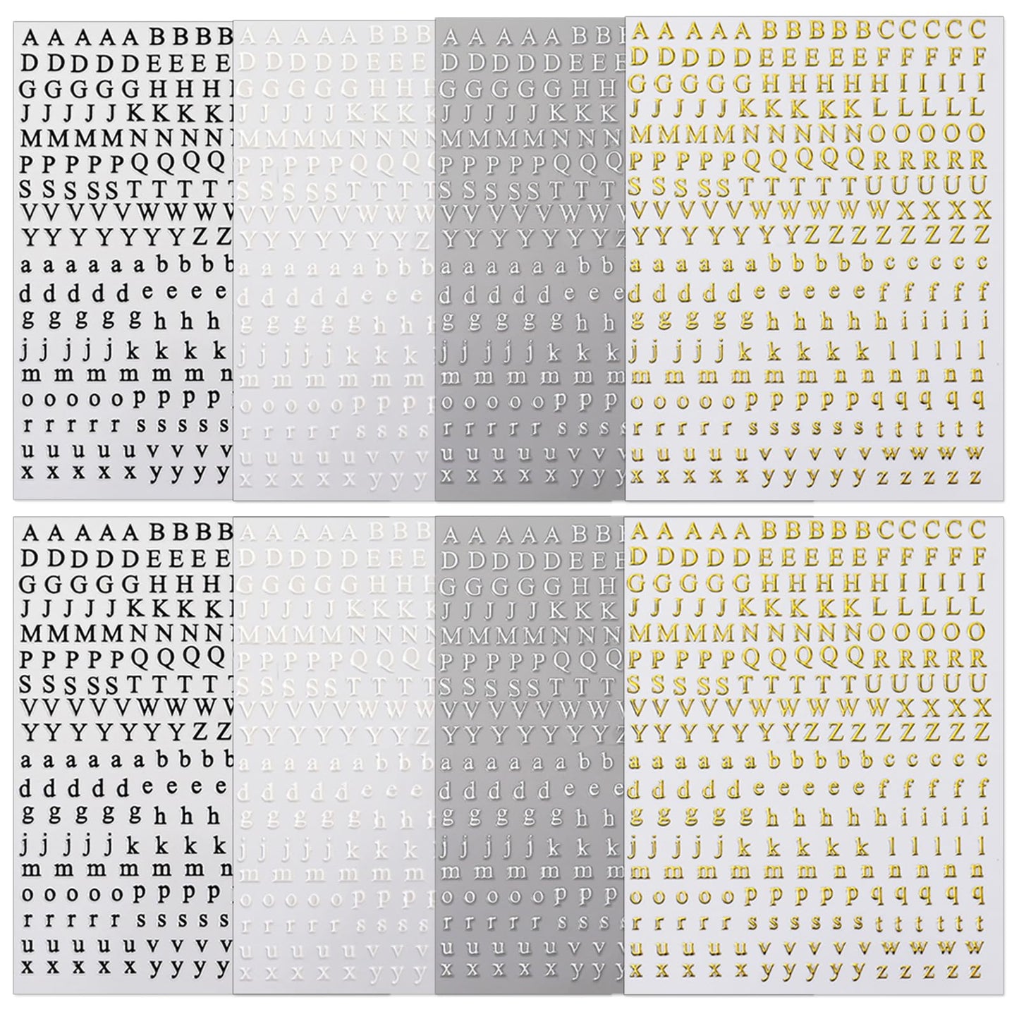 IDDFEVE 8 Sheets Letter Nail Art Stickers - 3D English Alphabet Nail Decals for DIY Metallic Gold Silver Acrylic Manicure Holographic Nail Decorations