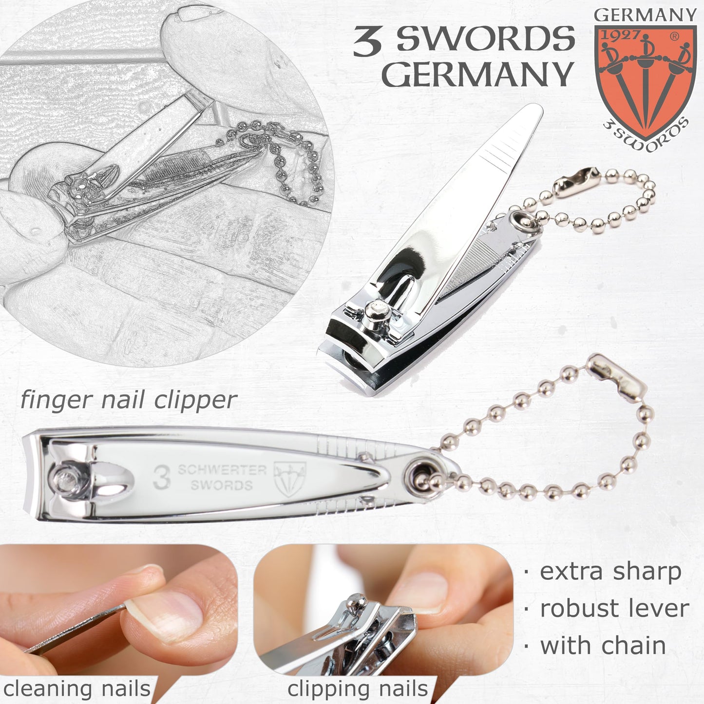 3 Swords Germany - Brand Quality 4 piece Manicure Pedicure Grooming kit Set Tweezers File Clipper Fashion Leather case in Gift Box, Made by 3 Swords