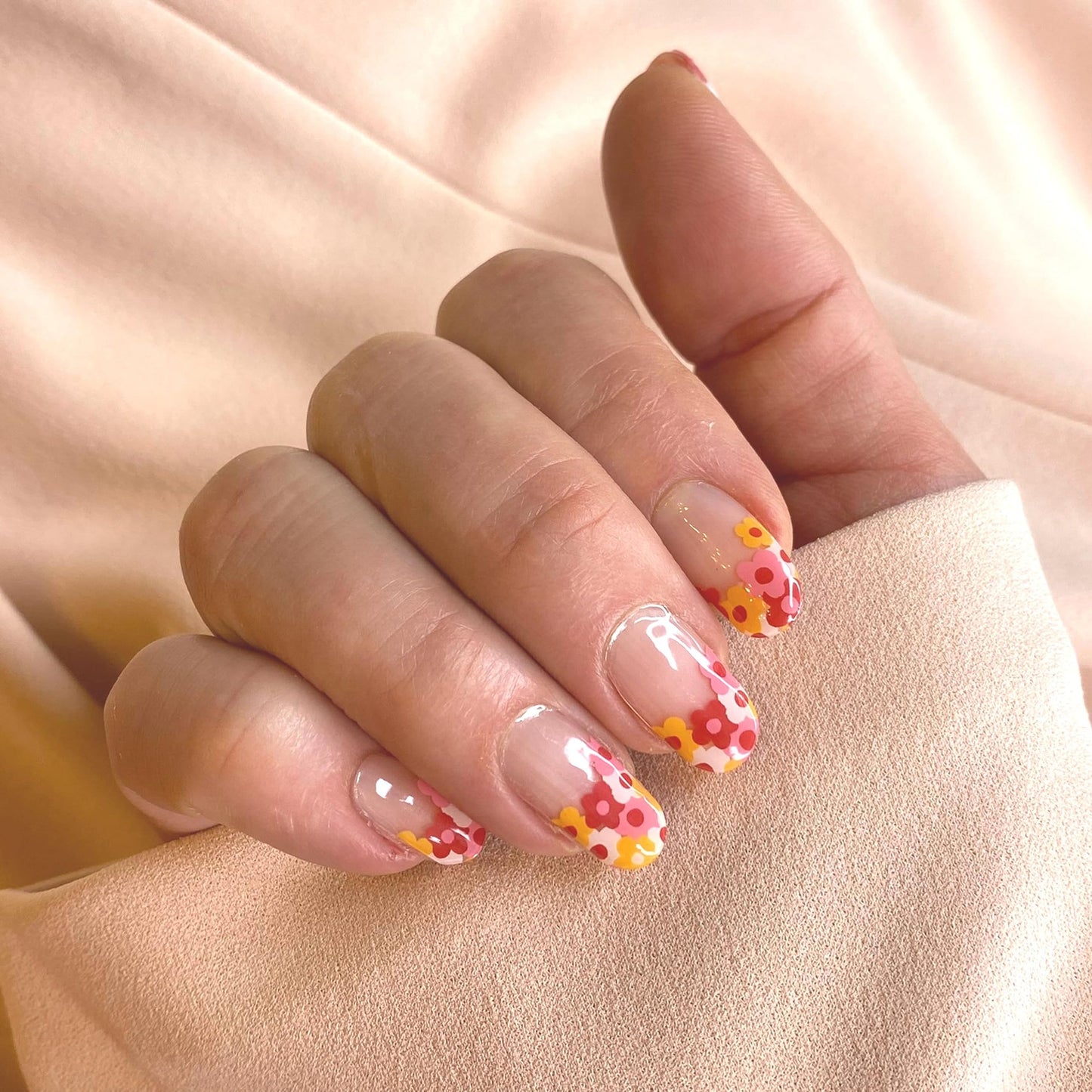 ALICE & BELLA Semi Cured Gel Nail Strips-20 PCS Multi-Color Floral Pattern Nail Strengthening Gel Stickers, Use with UV Light Lamp, Salon Quality Manicure Wraps (French Floral Bouquet)