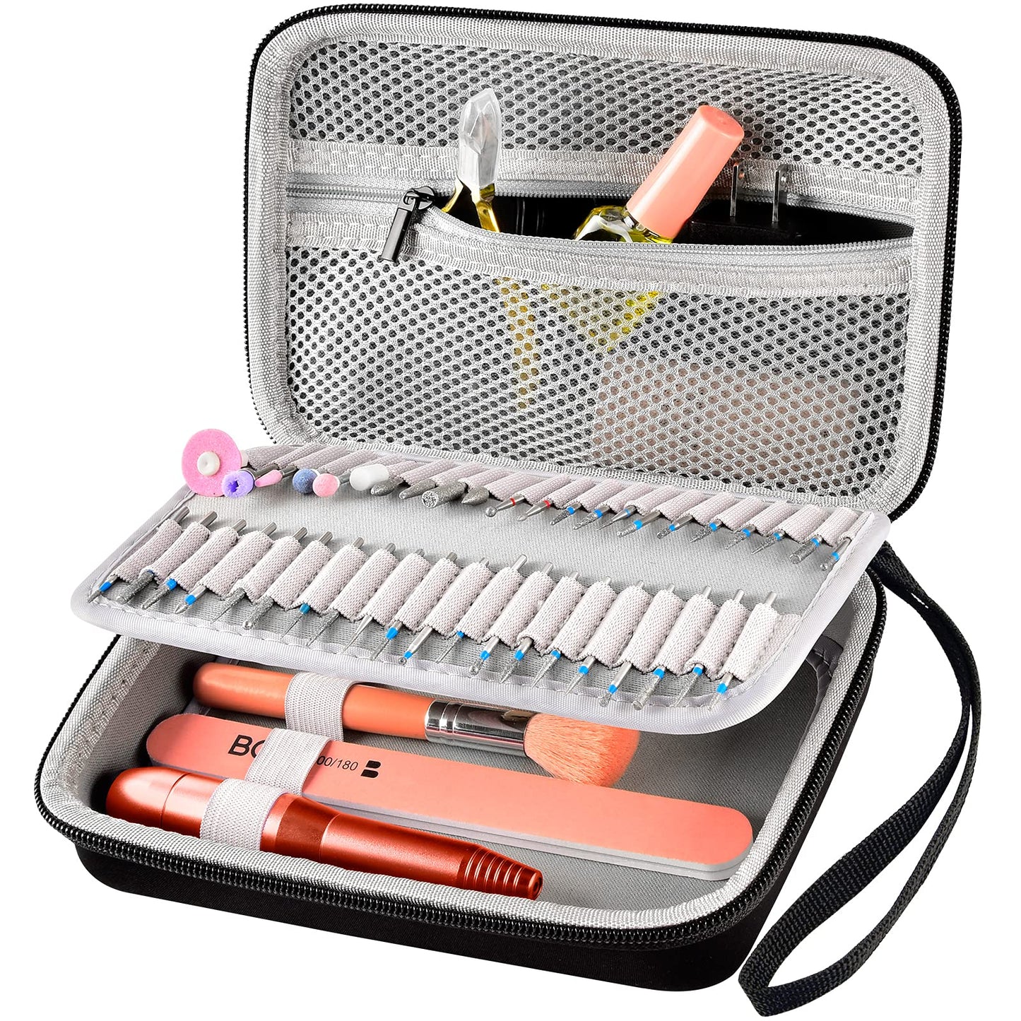 ALKOO Nail Drill Kit Case, Acrylic Nail Drill Bits Holder Container, Electric Nail Drill Kit Organizer Storage Bag Only (Black)