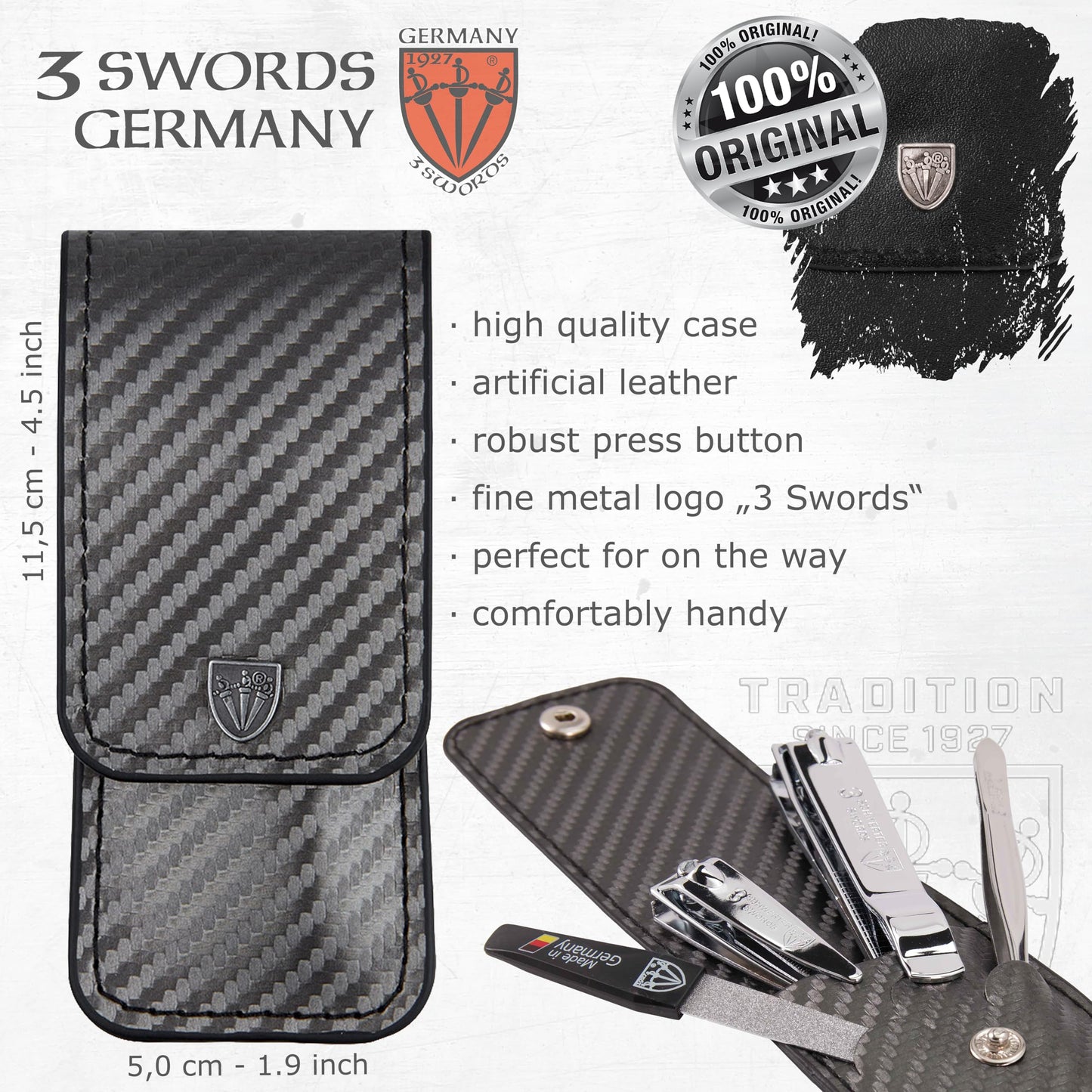 3 Swords Germany - Brand Quality 4 piece Manicure Pedicure Grooming kit Set Tweezers File Clipper Fashion Leather case in Gift Box, Made by 3 Swords