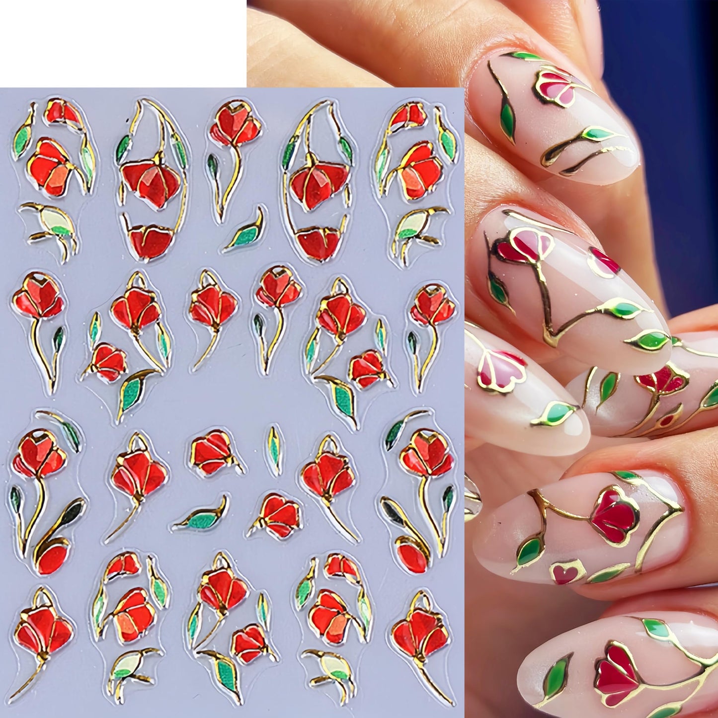 3 Sheets Valentines Day Nail Art Stickers 5D Embossed Heart Flower Nail Stickers Blue Floral French Nail Decals Love Flowers Nails Designs Valentines Nails Sticker for Women DIY Manicure Nail Supplies