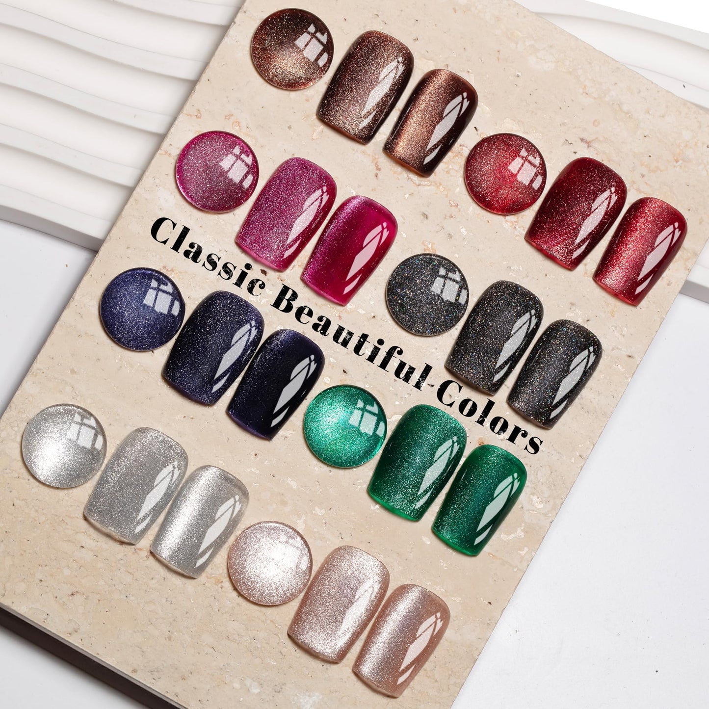 YTD Likomey Cat Eye Gel Nail Polish Set,Summer 8 Colors Crystal Magnetic Glitter with Magnet Stick Kit,Silver Green Blue Black Champagne Gold Brown Plum UV Color Varnish,0.25 Fl Oz 7.5 ml
