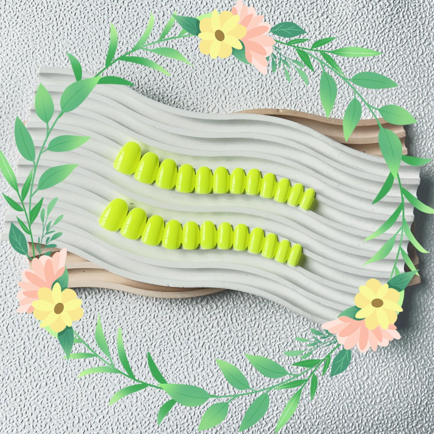 KQueenest Neon Yellow Press on Nails Short Oval,Pure Color Round Vibrant Acrylic Nails,Short Almond Fake Nails Press ons for Women,Natural Glue Nails Manicure in 24 PCS
