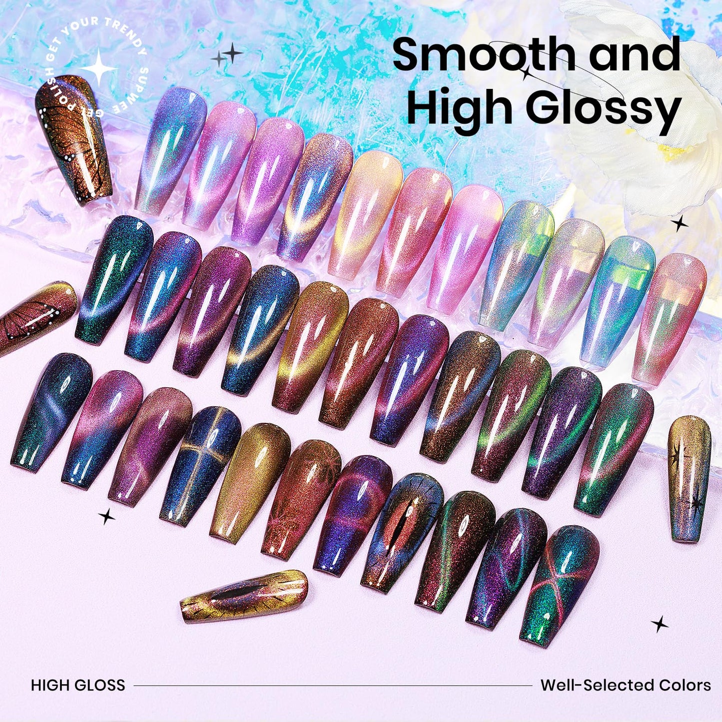 SUPWEE 12 Colors Cat Eye Gel Polish with Magnetic Stick, Chameleon Magnetic Gel Polish Kit Trible Colors Effect Galaxy Cateyes Nail Polish Gel Collection Home DIY Manicure for Women Girl
