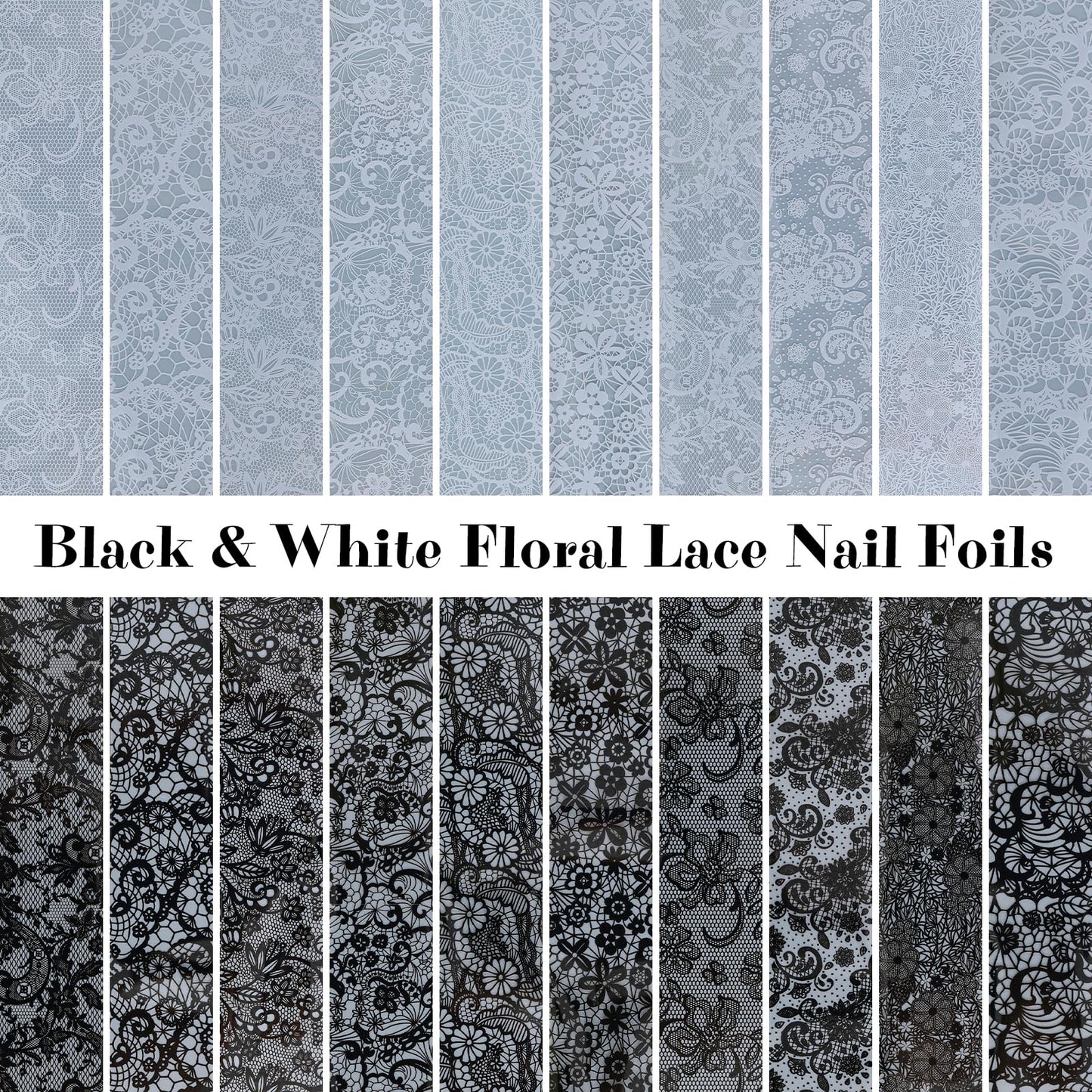 20 Rolls Lace Nail Foil Sheets, Black and White Flower Nail Transfer Foil, Nail Art Decals and Holographic Foils for DIY Acrylic Nails, Manicure Stickers and Nail Decoration for Women