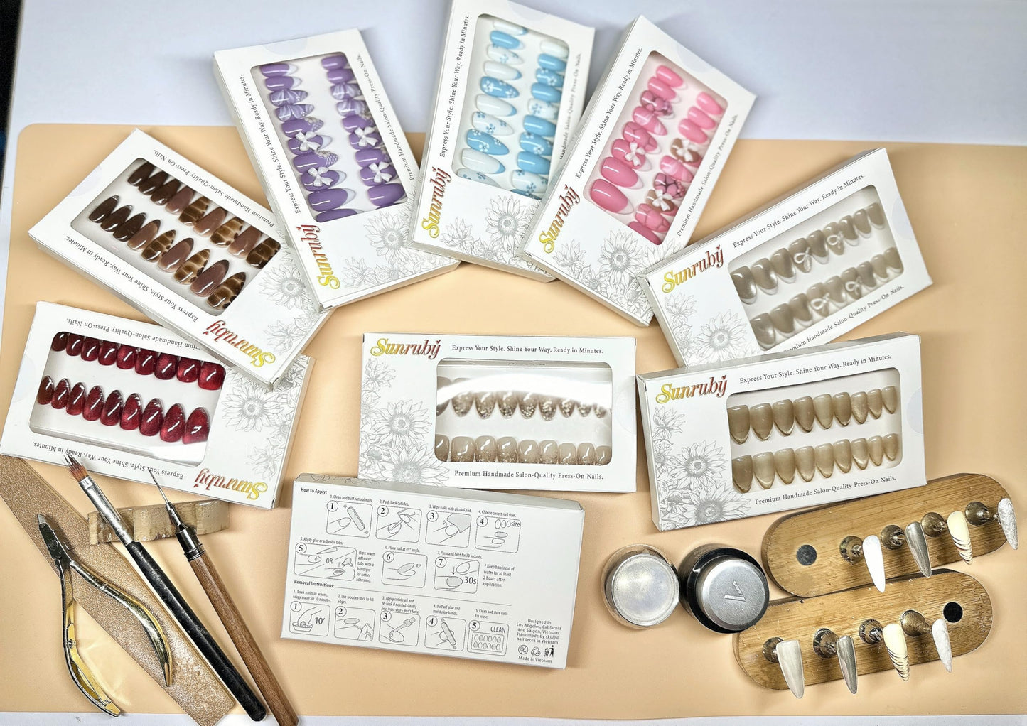 Sunruby Press On Nails Short Almond Pearlescent Shimmer Cat Eye with French Tip White 3D Bow|Reusable Soft Gel Nails in 12 Sizes-24 Nail Kit with Glue|Designed in L.A, Handmade in Vietnam|Pearl Belle