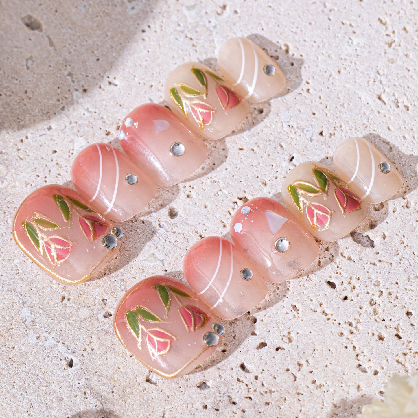 KIFOLLIV Handmade Glossy Pink Cute Press On Nails Short，Square Fake Nails with Strong Nail Glue and Nail Adhesive Tabs,10 Pcs French Beetles Press on Nails With Free Nail Polish Glue and Tool Kit(S)