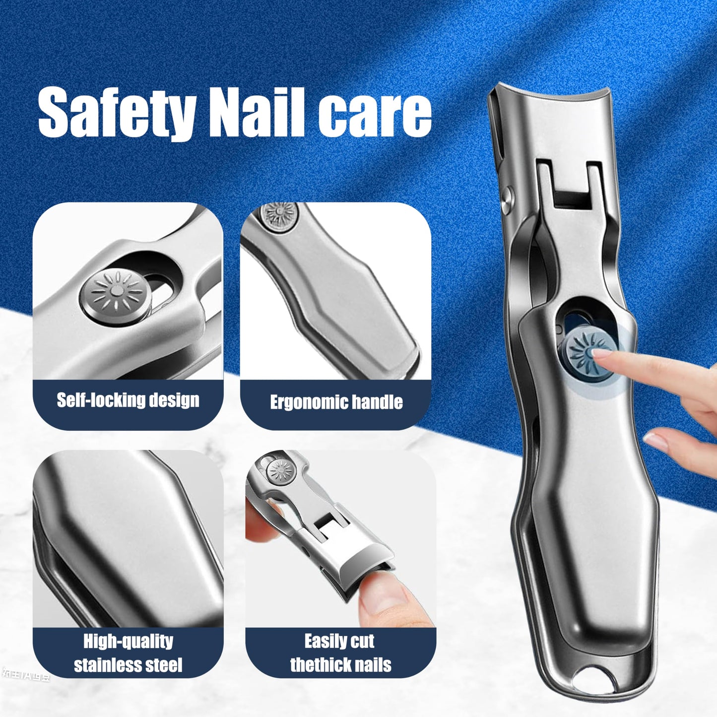 AGSIXZLAN German Nail Clippers Set for Men & Women and Seniors, Large Wide Jaw Opening,Anti Splash Design,Ultra Sharp Stainless Steel Heavy Duty fingernail & toenail Clippers for Thick Nails(Silver)