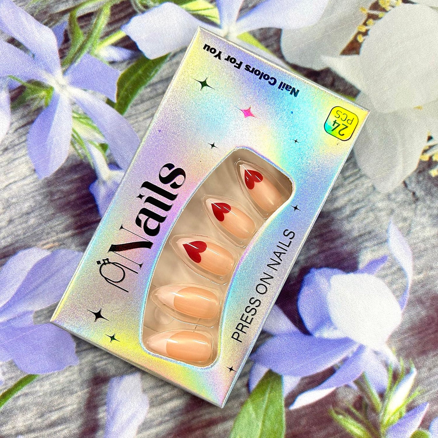 Valentine's Press on Nails Medium Red Love Heart Design Full Cover Glossy Fake Nails White French Tip Press on Nails Almond Shaped Artificial Acrylic Nails Full Cover Stick on Nails for Women